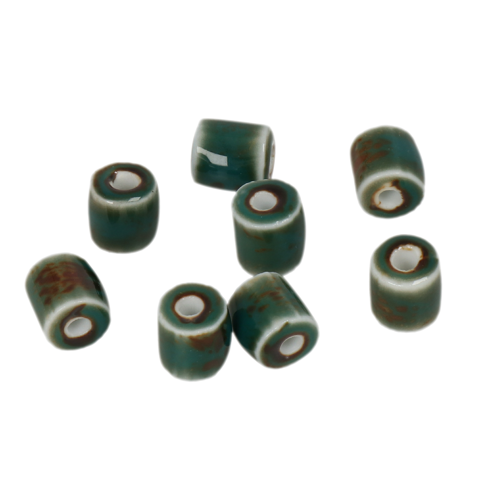 teal flambé stonewashed ceramic beads cylinder 10mm | 10pc