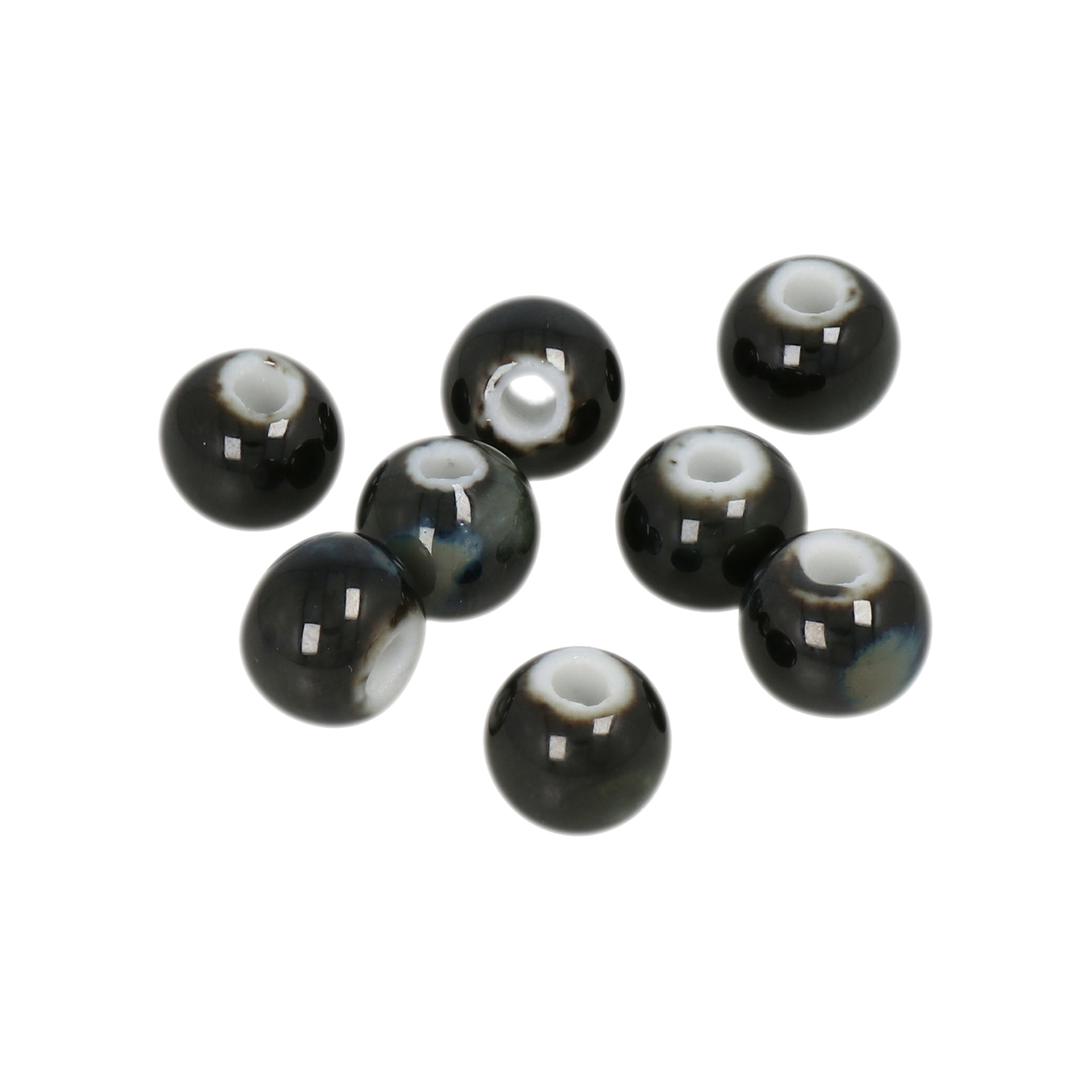 keramik perlen - schwarz flambé rund 10mm | 25st