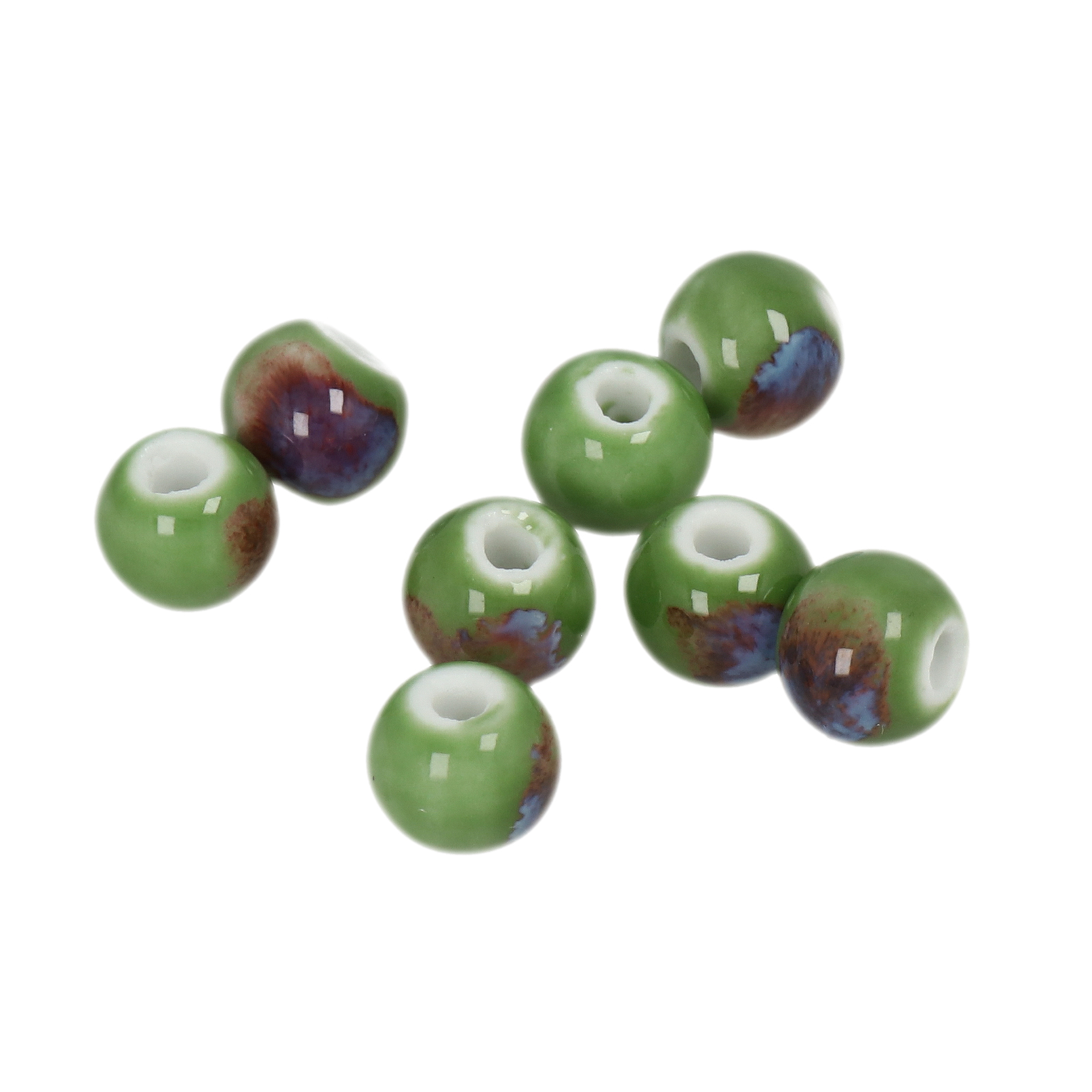green flambé ceramic beads round 10mm | 25pc