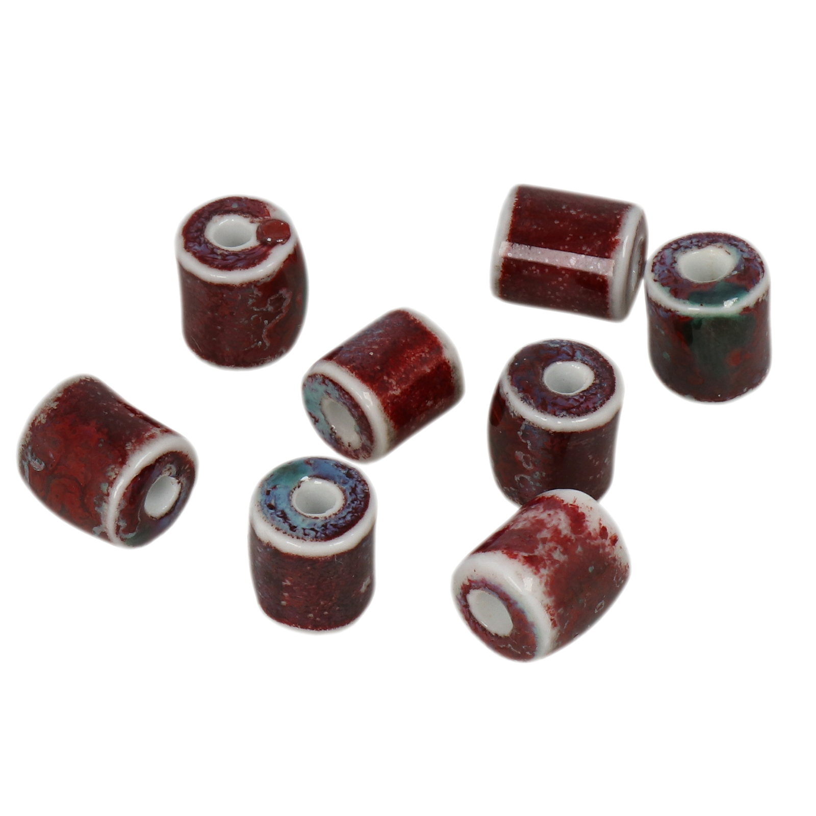 bordeaux flambé stonewashed ceramic beads cylinder 10mm | 10pc