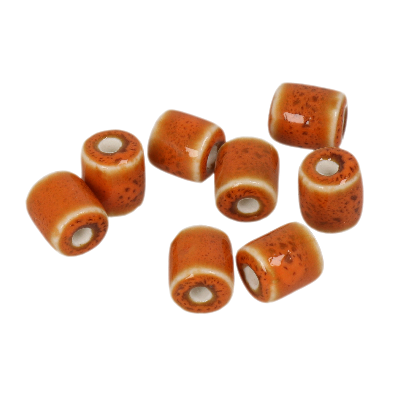 orange flambé stonewashed ceramic beads cylinder 10mm | 10pc