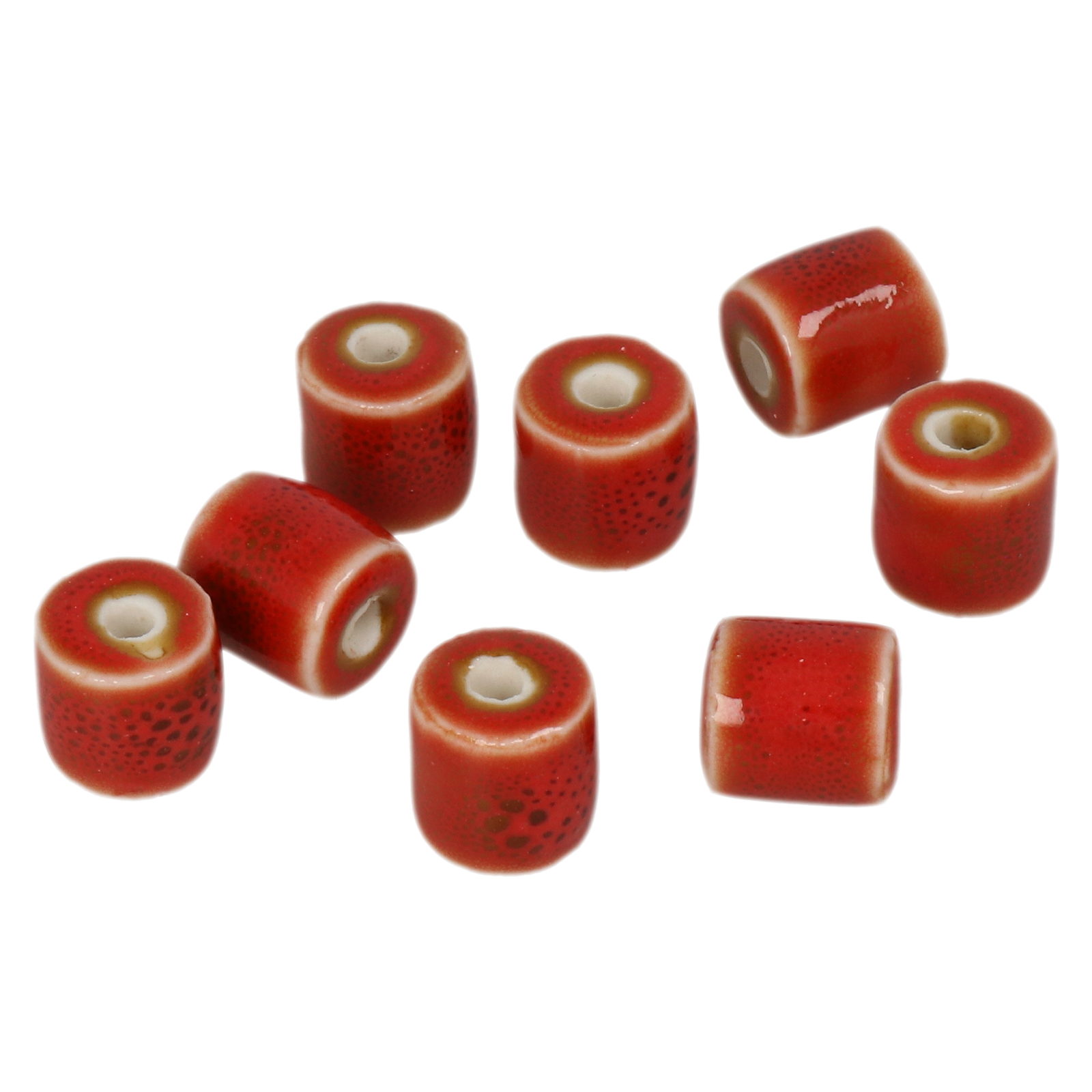 red flambé stonewashed ceramic beads cylinder 10mm | 10pc