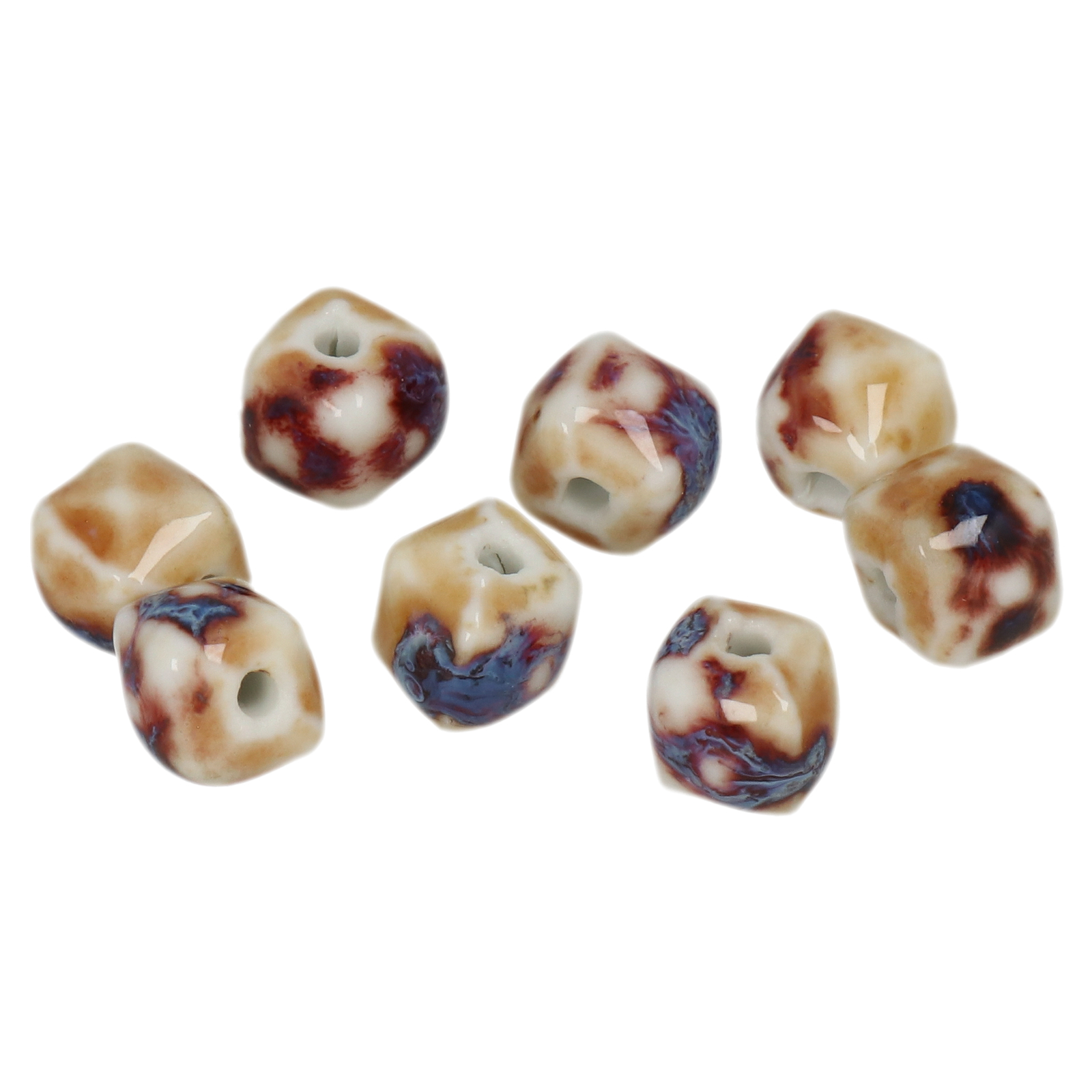 ivory flambé stonewashed ceramic beads faceted cube 10mm | 10pc