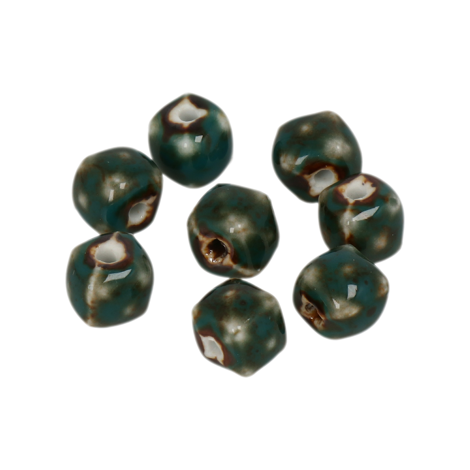 teal flambé stonewashed ceramic beads faceted cube 10mm | 10pc