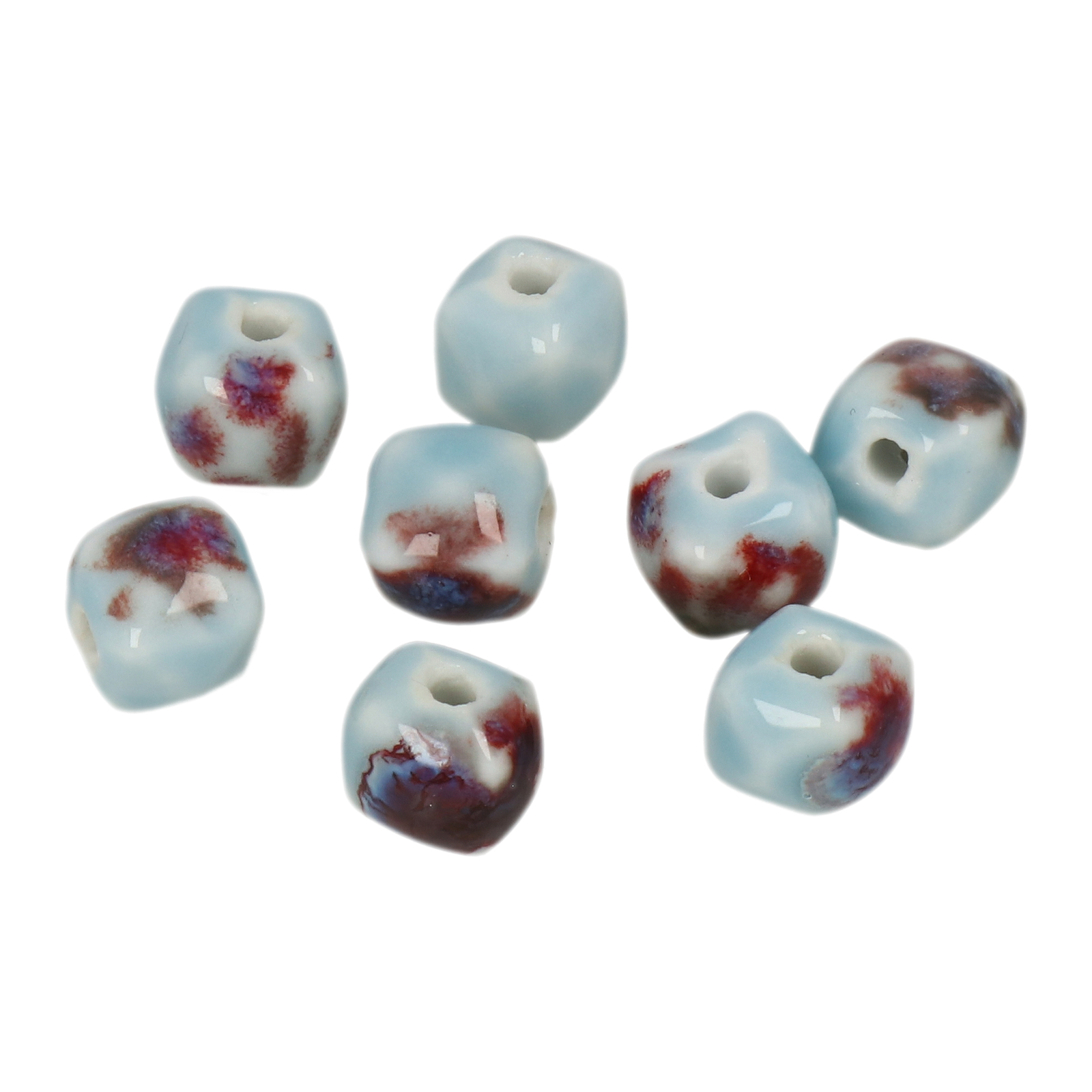 aqua flambé stonewashed ceramic beads faceted cube 10mm | 10pc
