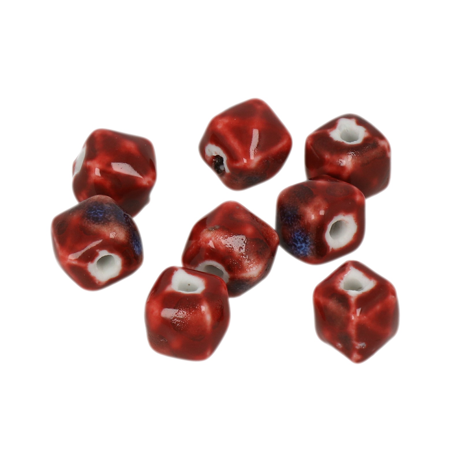 red flambé stonewashed ceramic beads faceted cube 10mm | 10pc