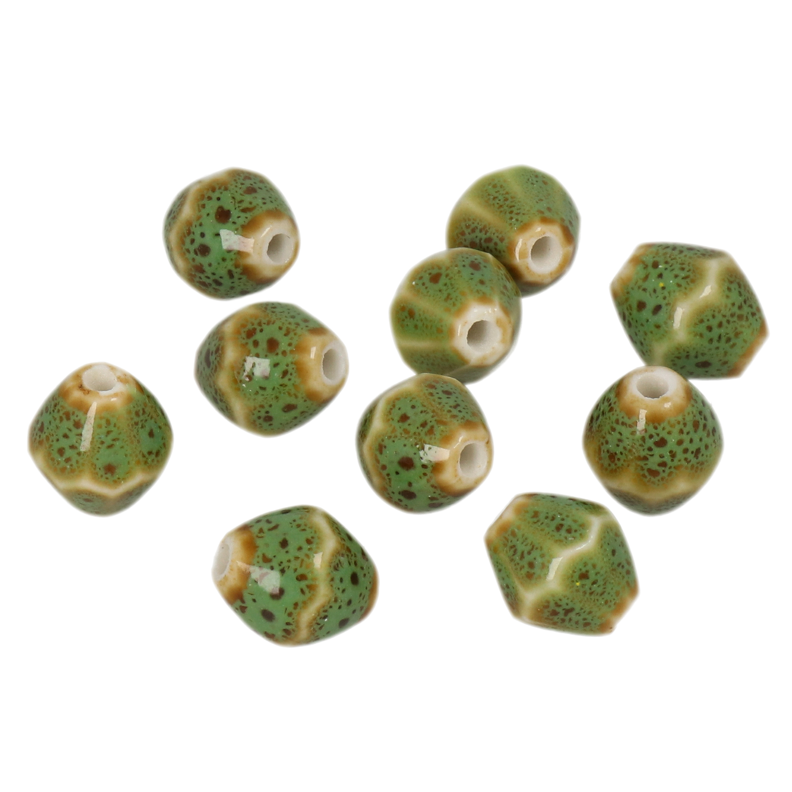 green flambé stonewashed ceramic beads faceted bicone 12x10mm | 10pc