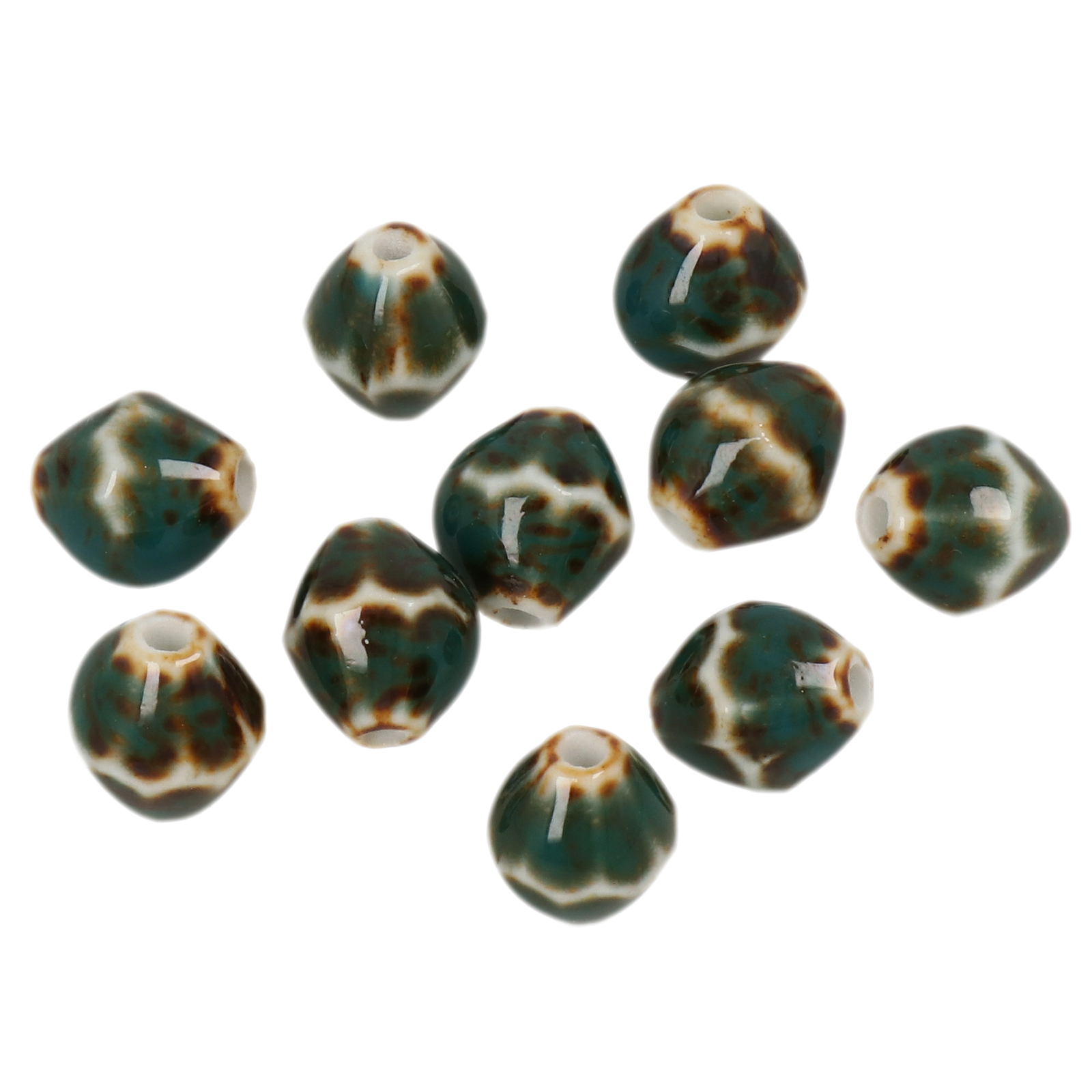 teal flambé stonewashed ceramic beads faceted bicone 12x10mm | 10pc