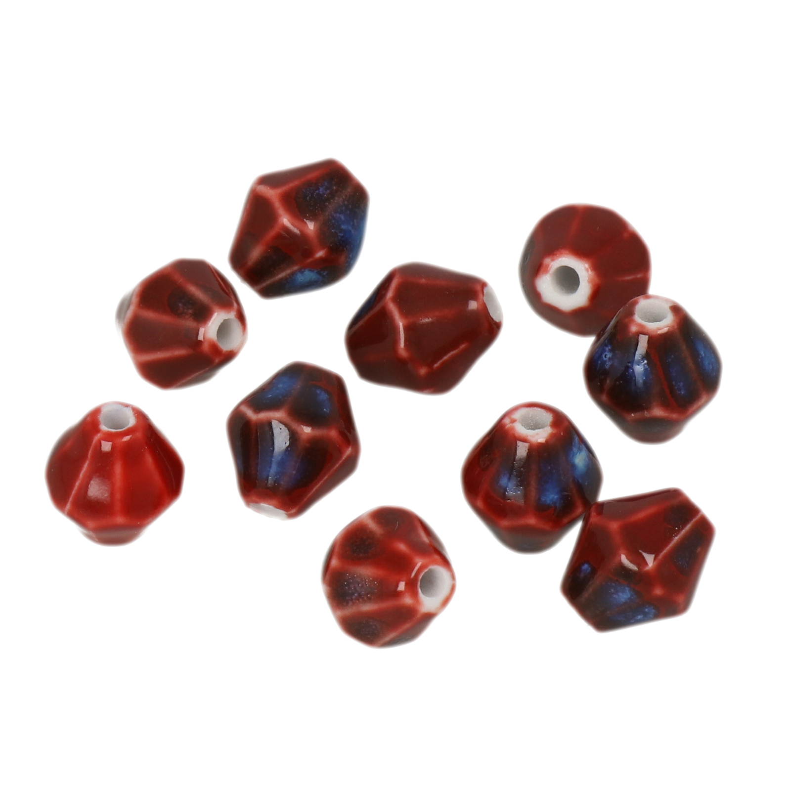 red flambé stonewashed ceramic beads faceted bicone 12x10mm | 10pc