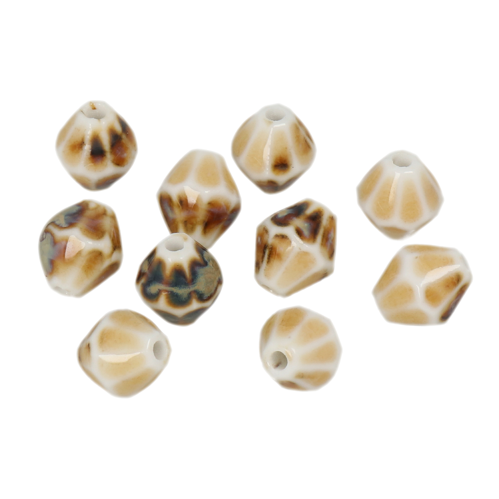 ivory flambé stonewashed ceramic beads faceted bicone 12x10mm | 10pc