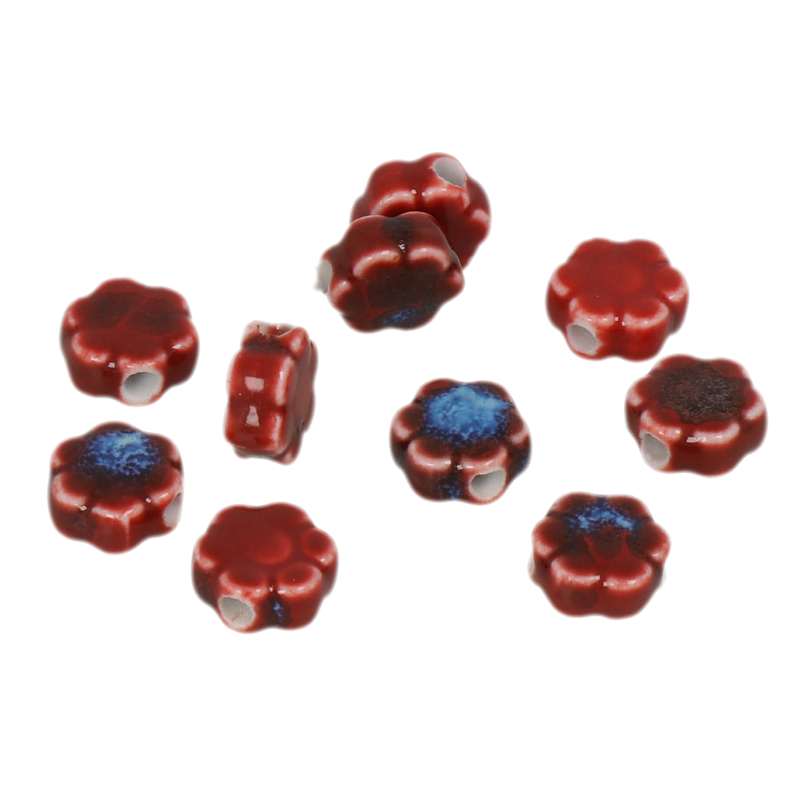 red flambé stonewashed ceramic beads flower 10mm | 10pc