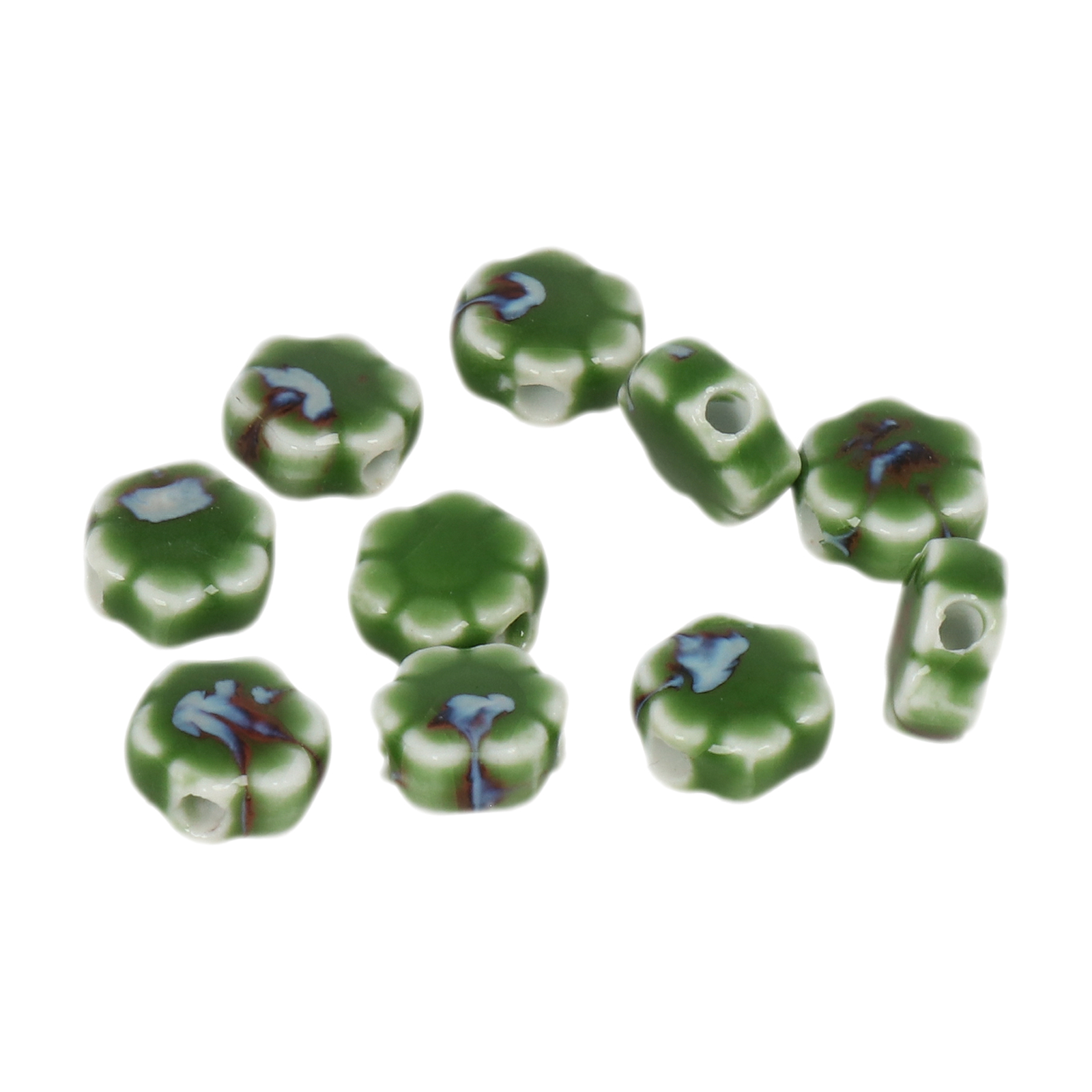 green flambé stonewashed ceramic beads flower 10mm | 10pc