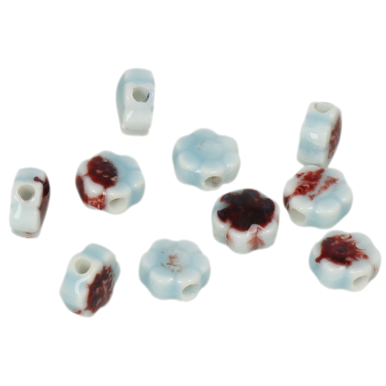 red flambé stonewashed ceramic beads flower 10mm | 10pc