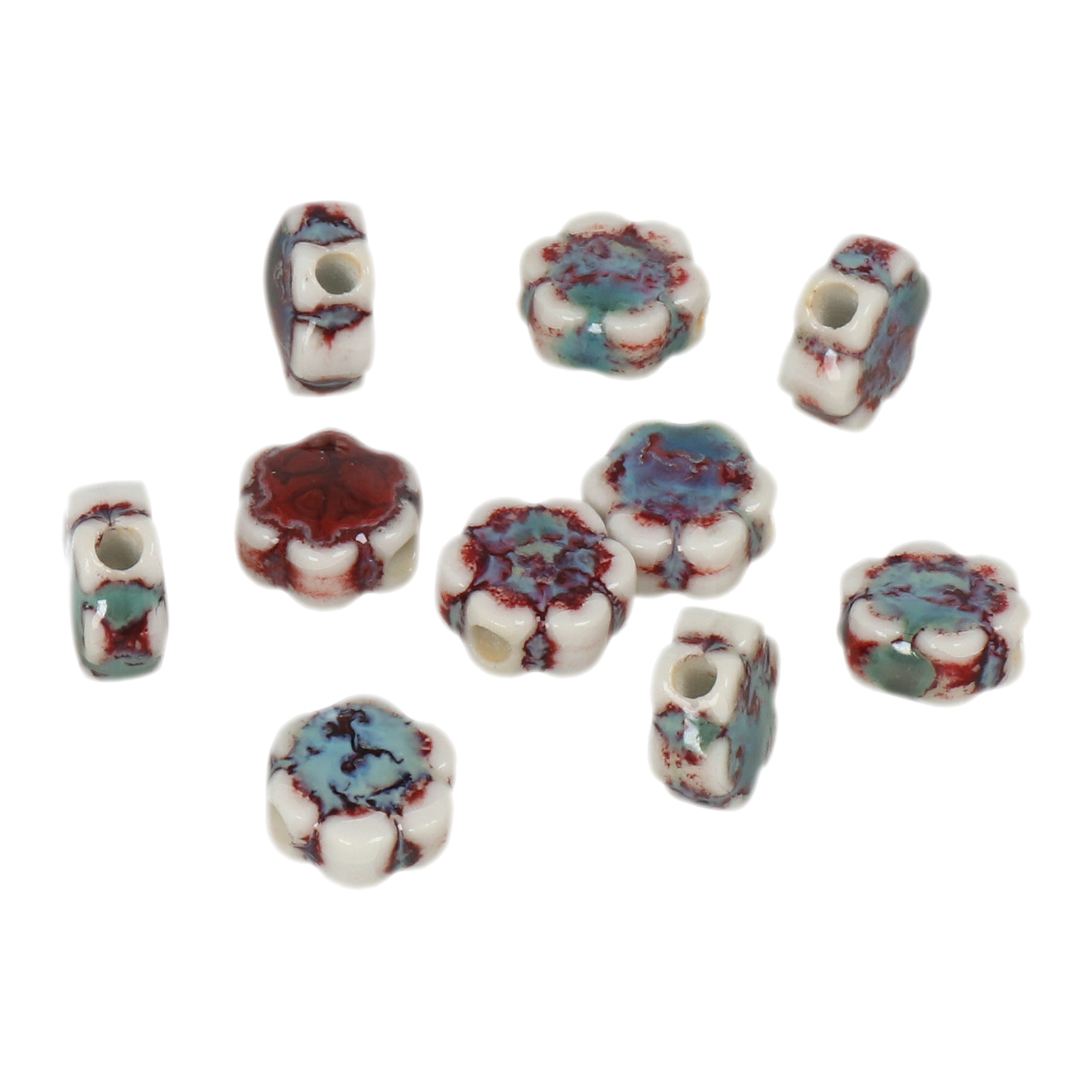 bordeaux flambé stonewashed ceramic beads flower 10mm | 10pc