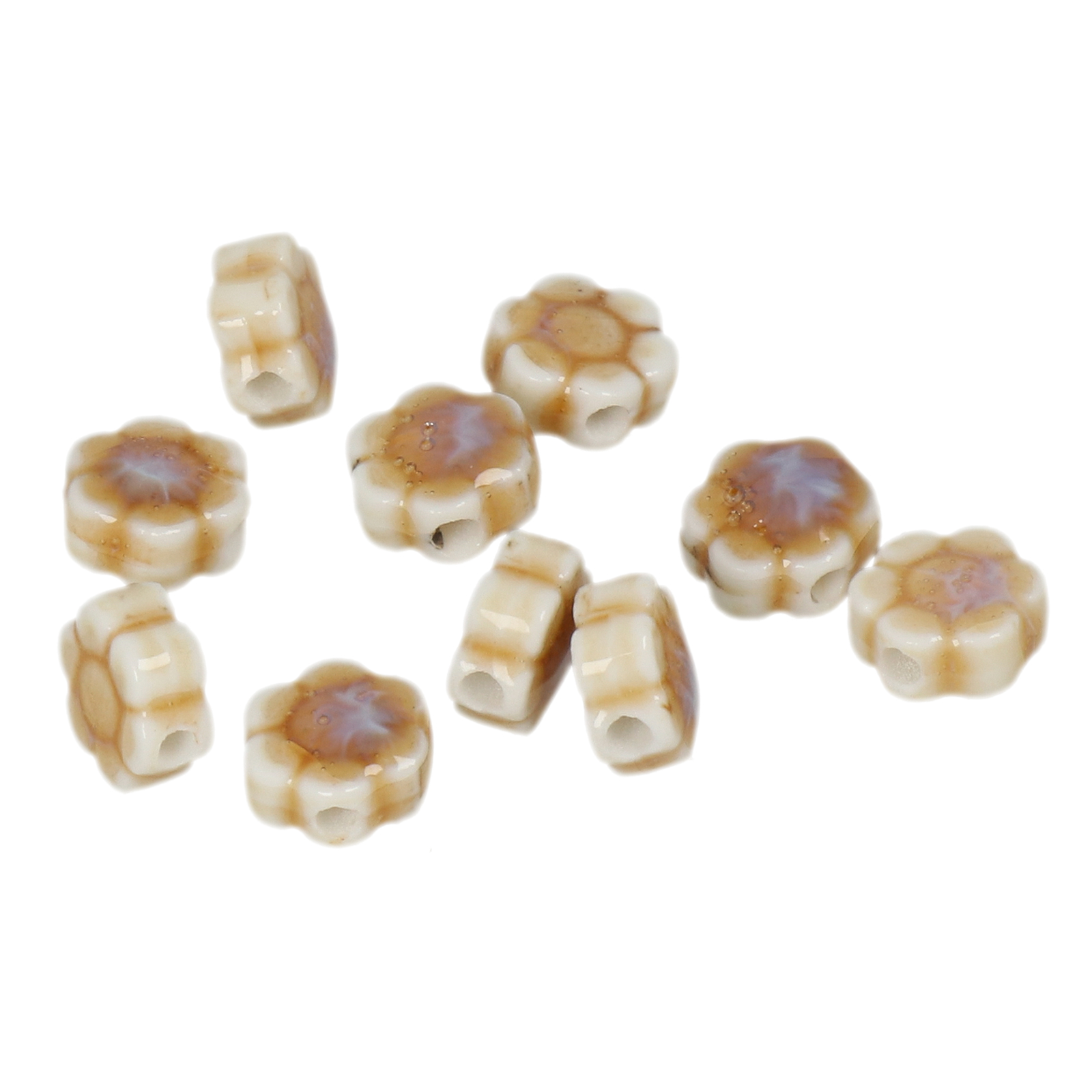 keramik perlen - elfenbein flambé stonewashed blume 10mm | 10st