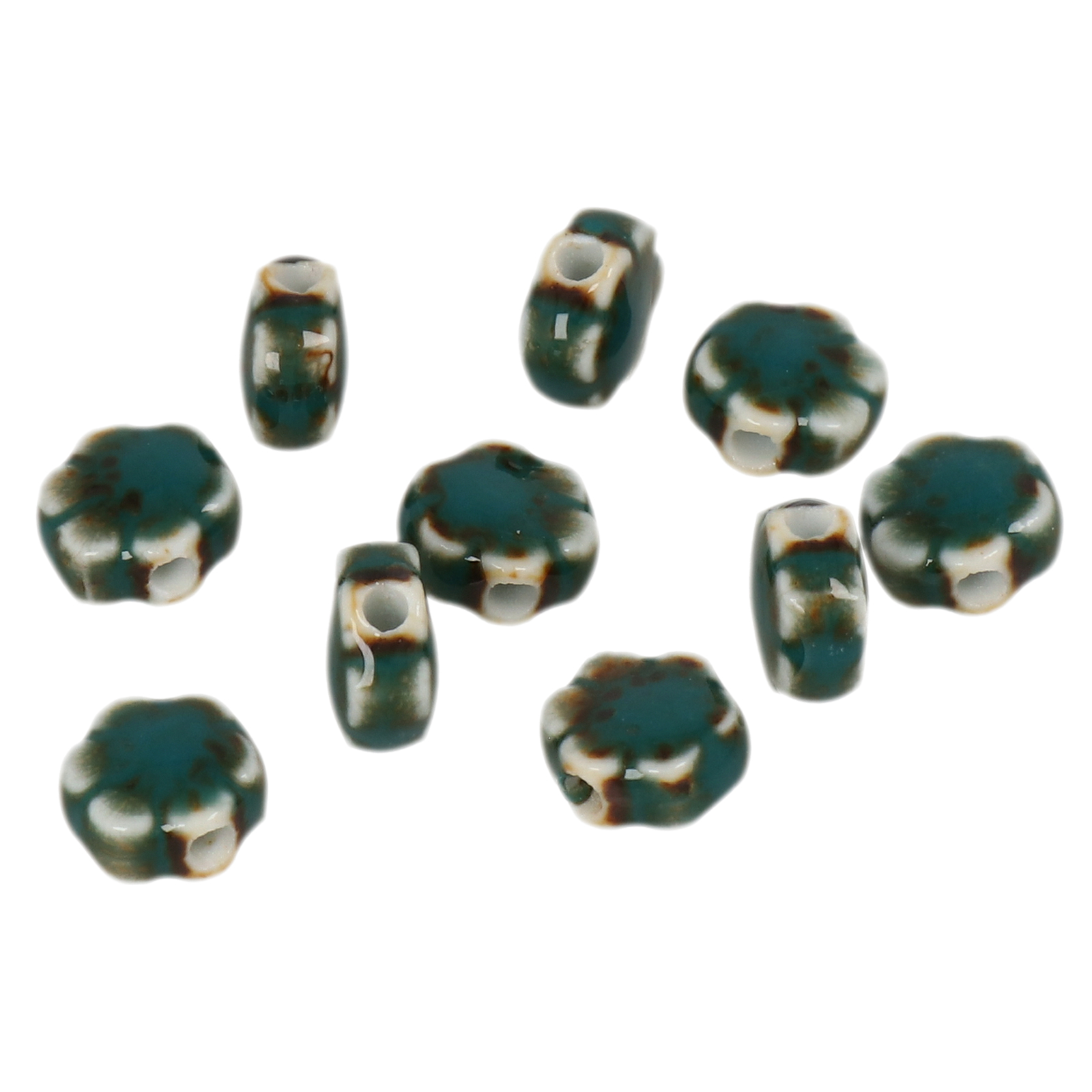 teal flambé stonewashed ceramic beads flower 10mm | 10pc
