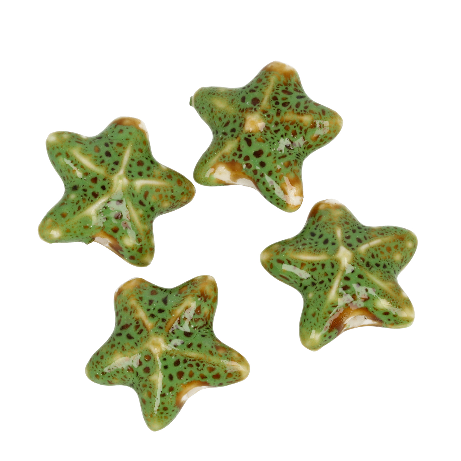 avocado flambé ceramic starfish beads 20x18mm | 5pc