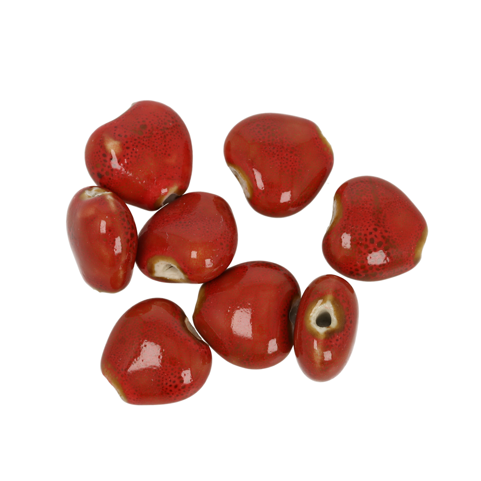 red flambé ceramic beads heart 15mm | 10pc