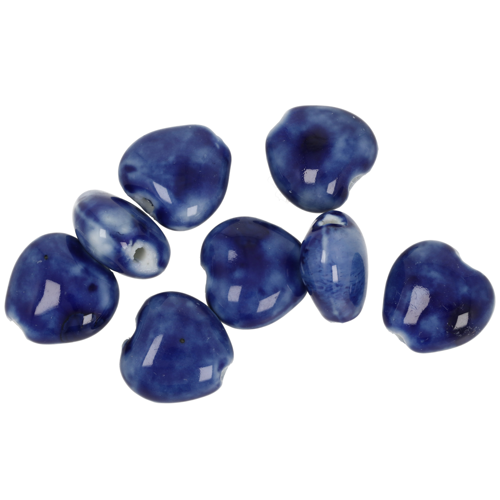 blue stonewashed ceramic beads heart 15mm | 10pc