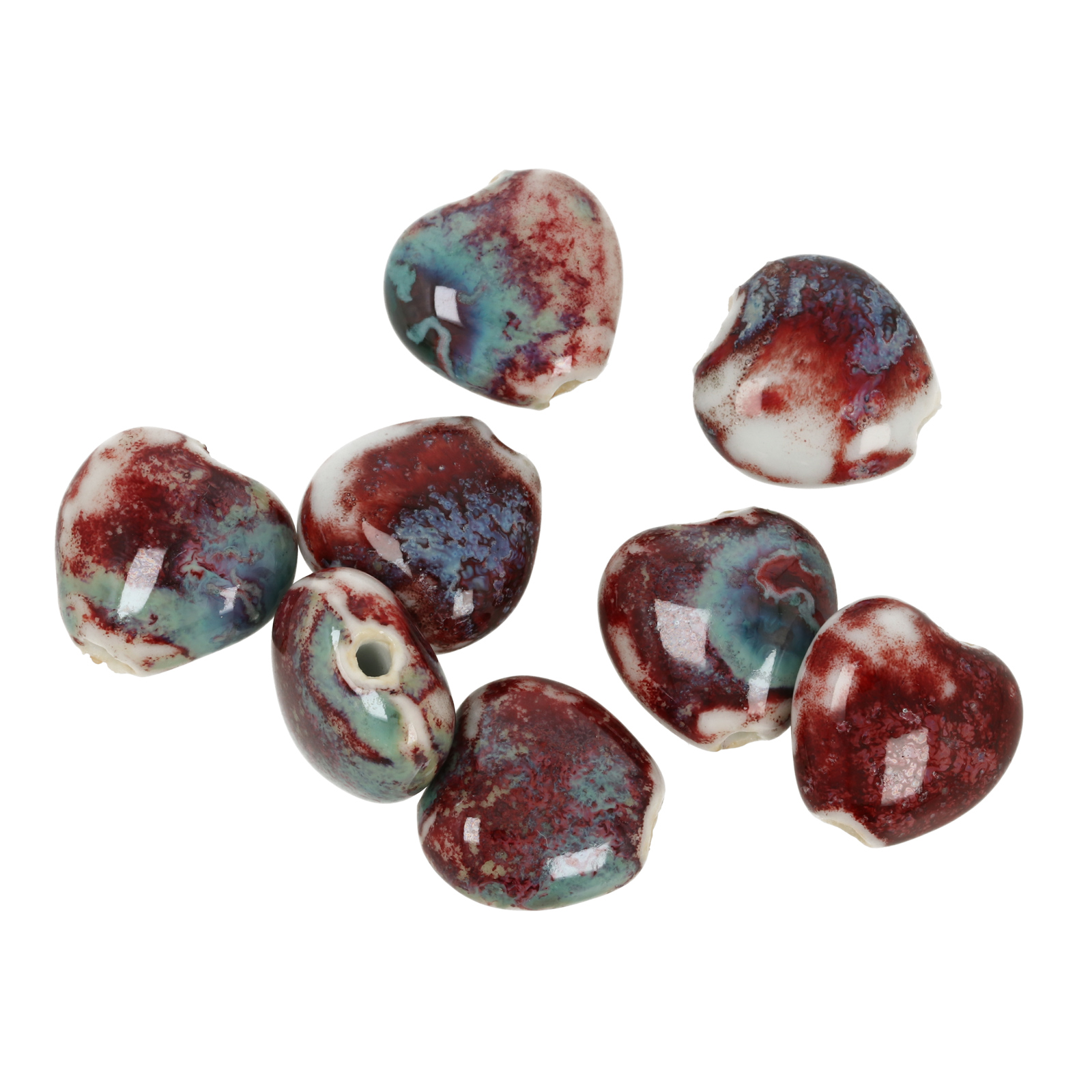 bordeaux flambé stonewashed ceramic beads heart 15mm | 10pc
