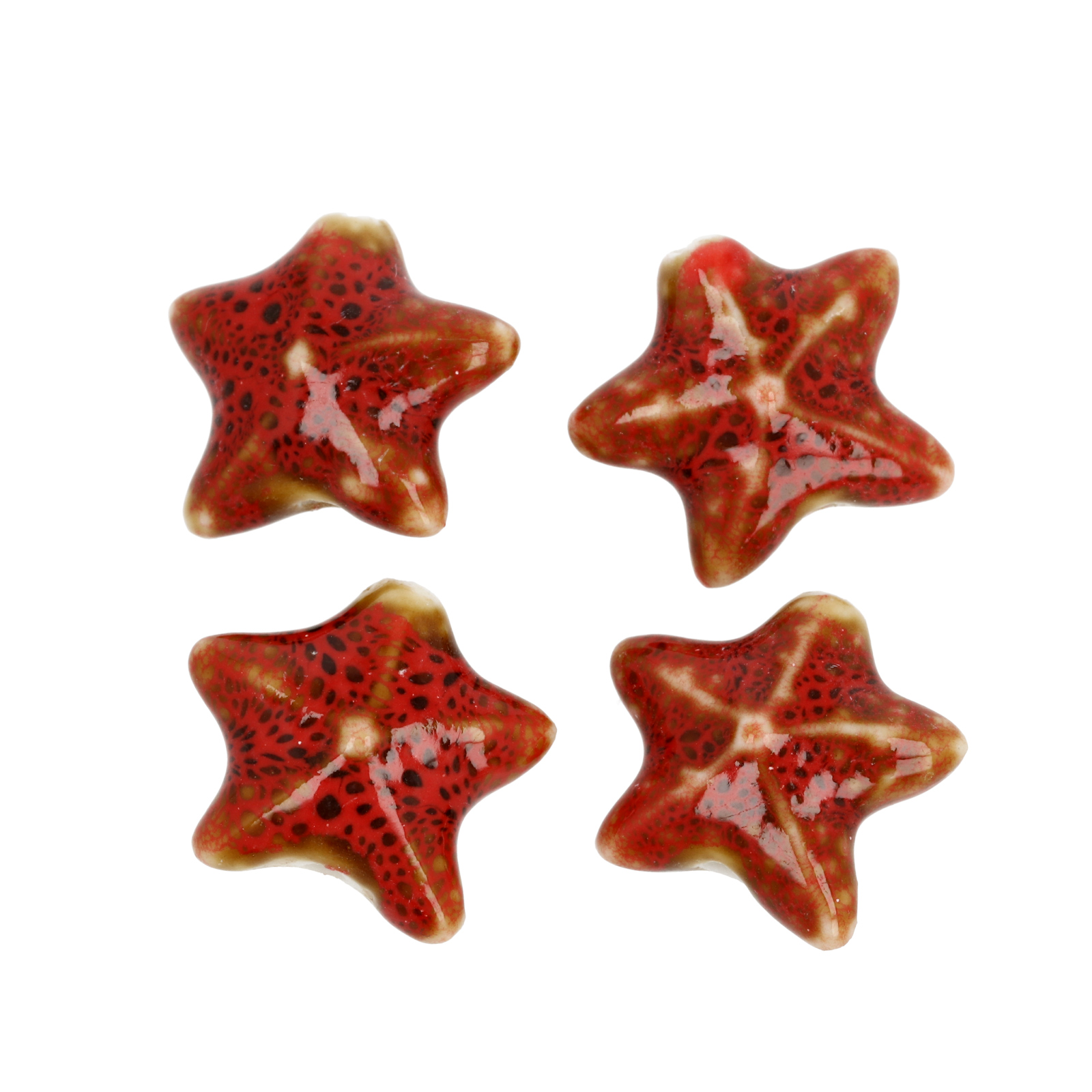 red flambé ceramic starfish beads 20x18mm | 5pc