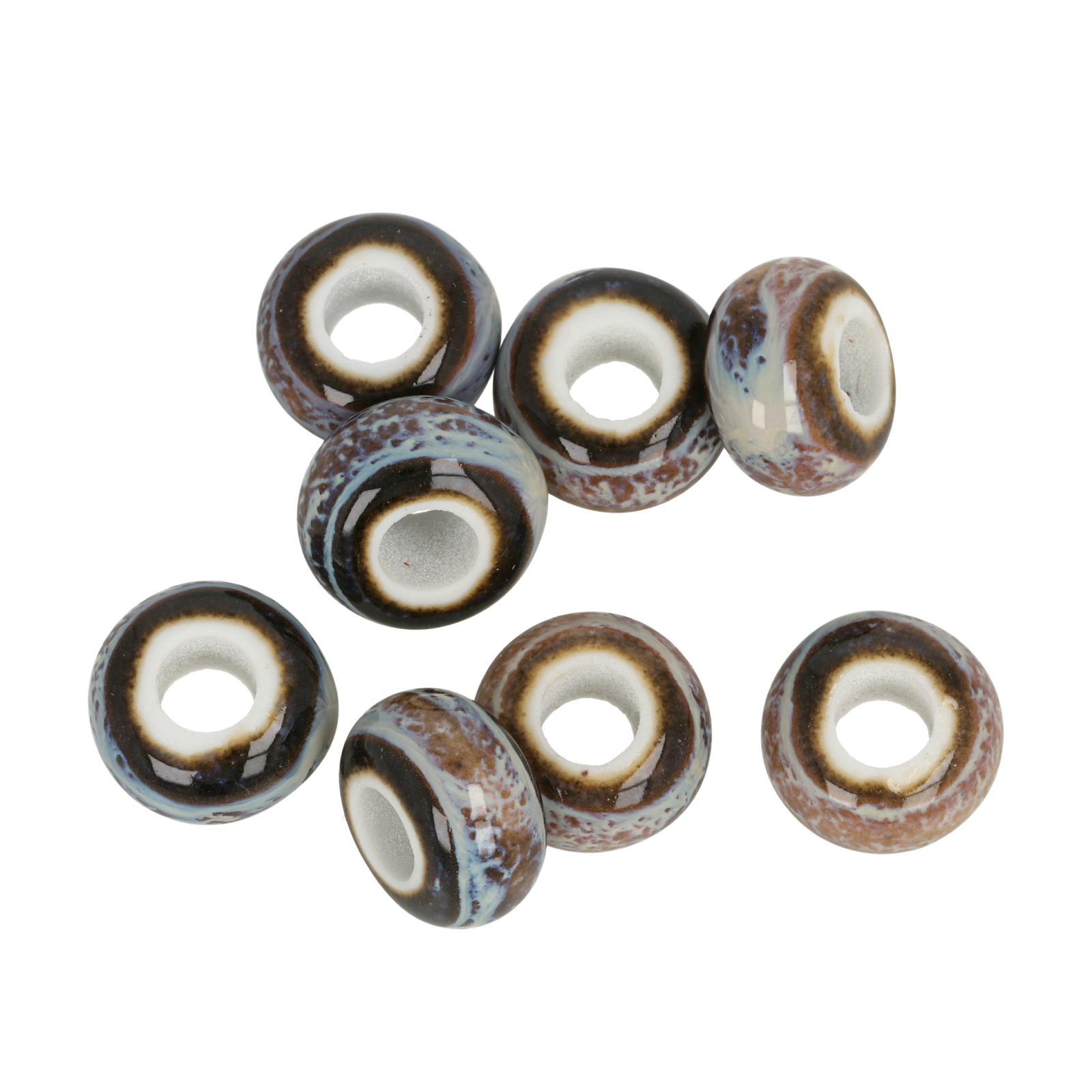 wave flambé ceramic large hole beads roundelle 15x9mm | 10pc