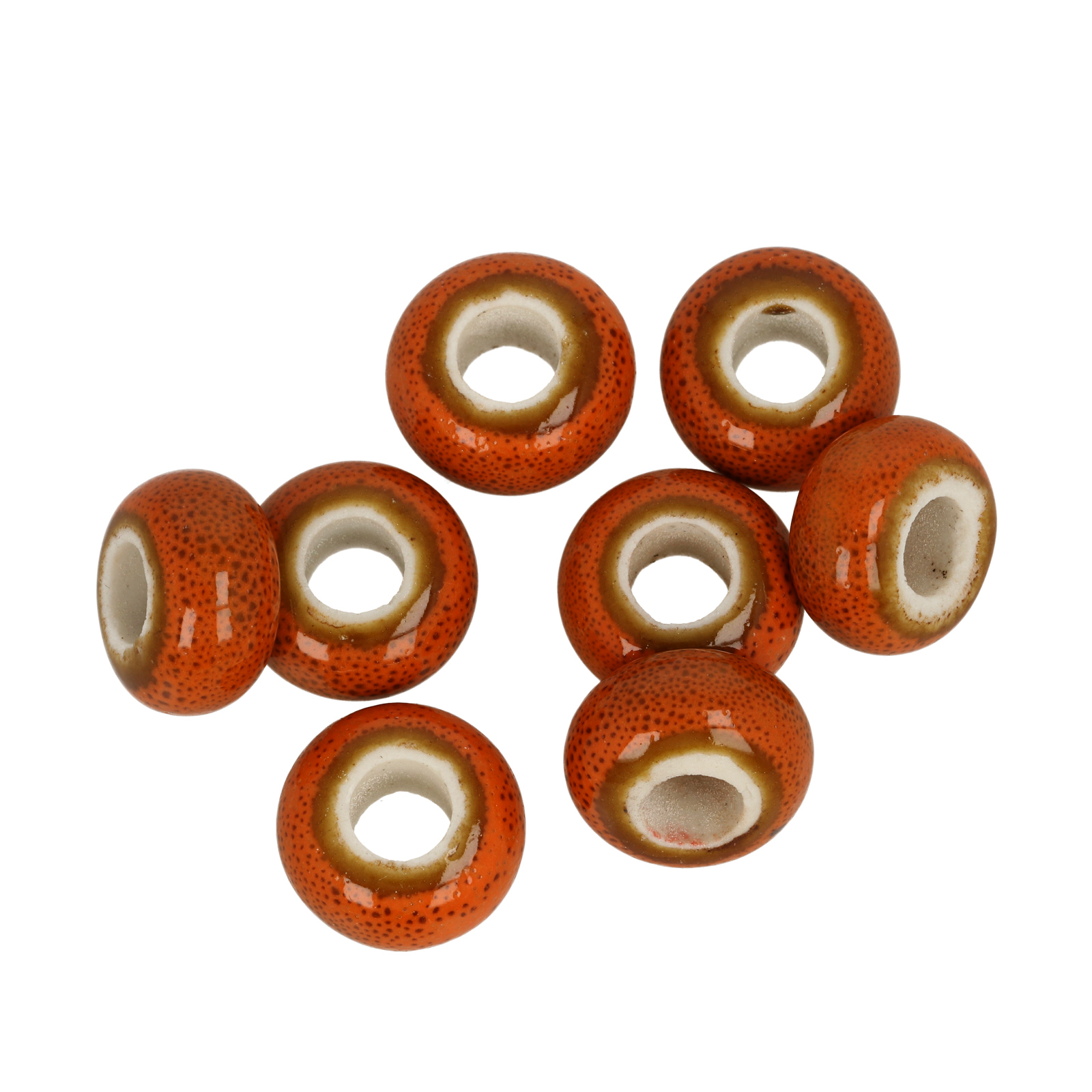 orange flambé ceramic large hole beads roundelle 15x9mm | 10pc