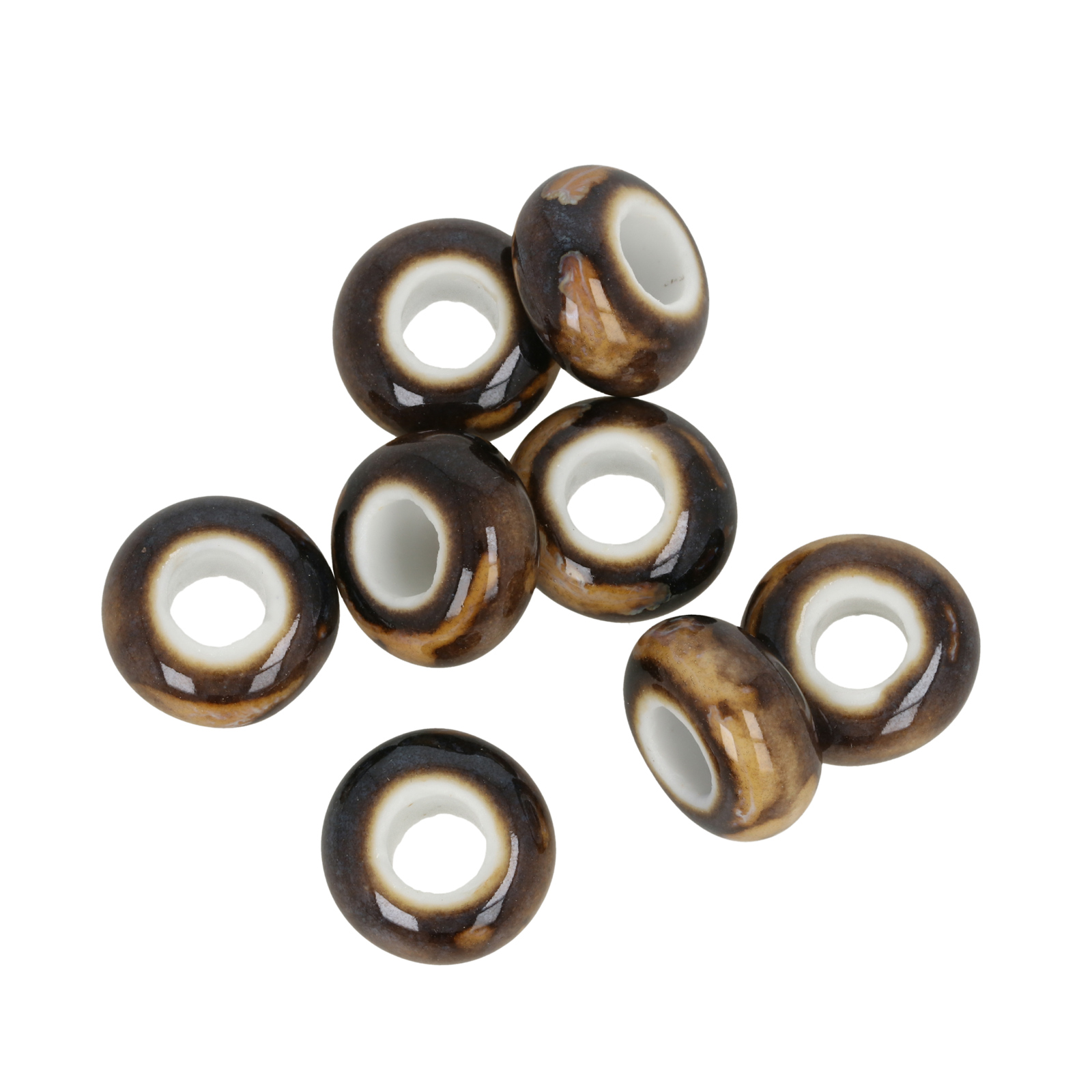 brown flambé ceramic large hole beads roundelle 15x9mm | 10pc