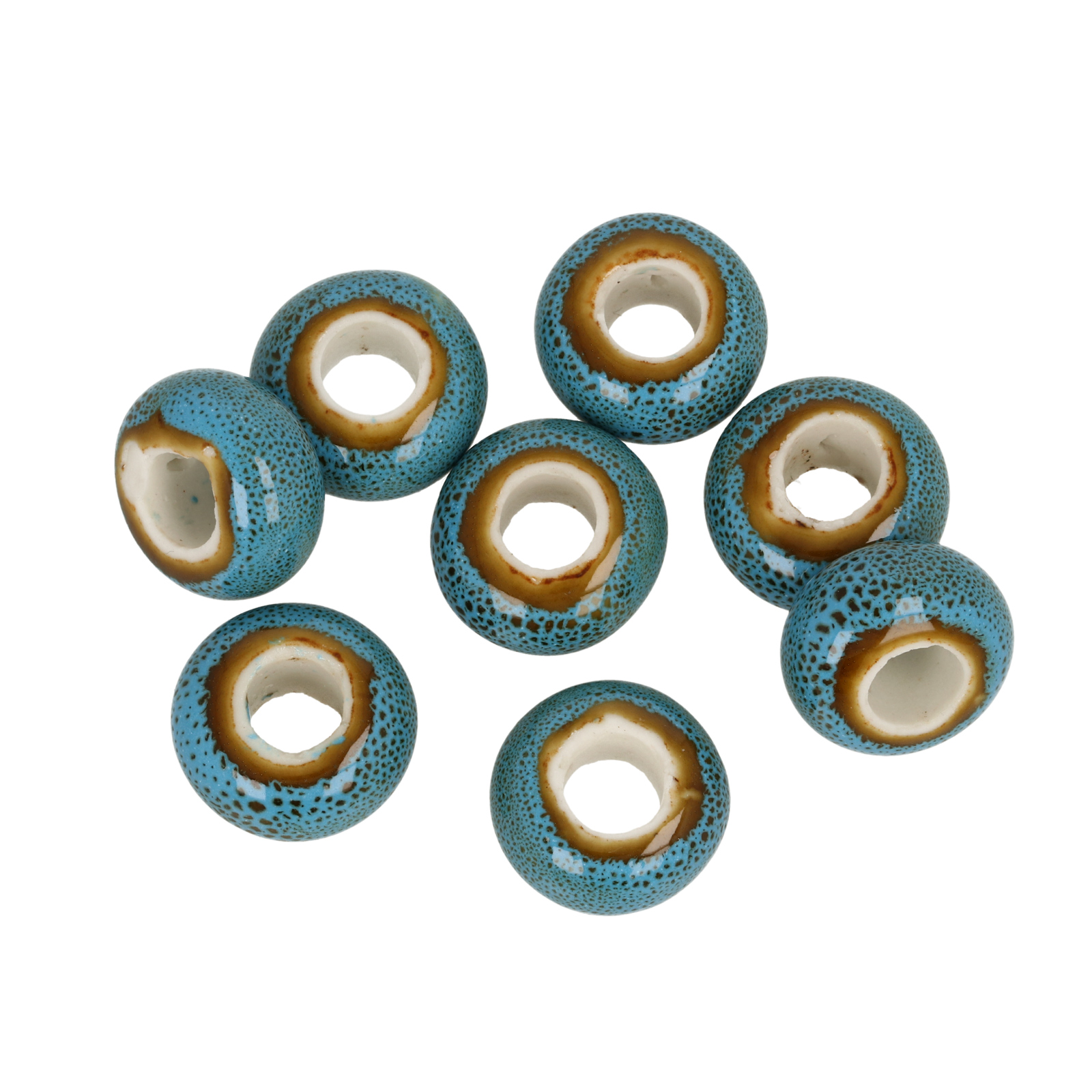 sky blue flambé ceramic large hole beads roundelle 15x9mm | 10pc