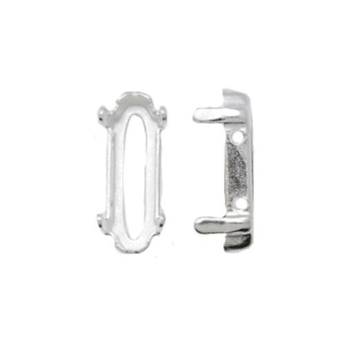 silver plated sew-on setting for long oval fancy stone (4161) 15x5mm | 4pc