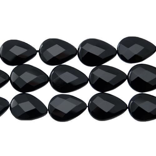 black onyx faceted pear 18x13mm | 16-inch strand