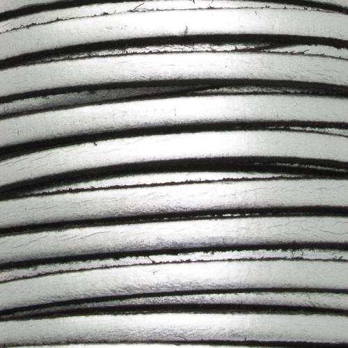 metallic silver flat leather cord 5mm | 20cm