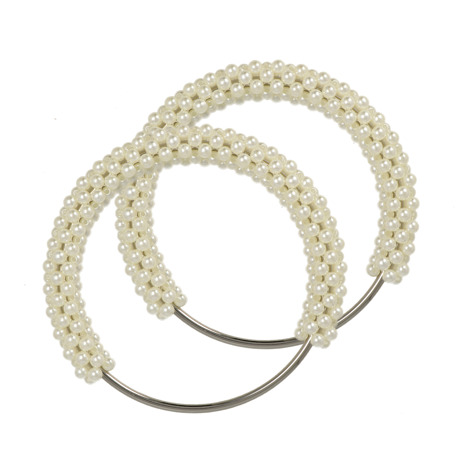 bag handle with white acrylic pearls 6mm - round silver 12cm | 2pc