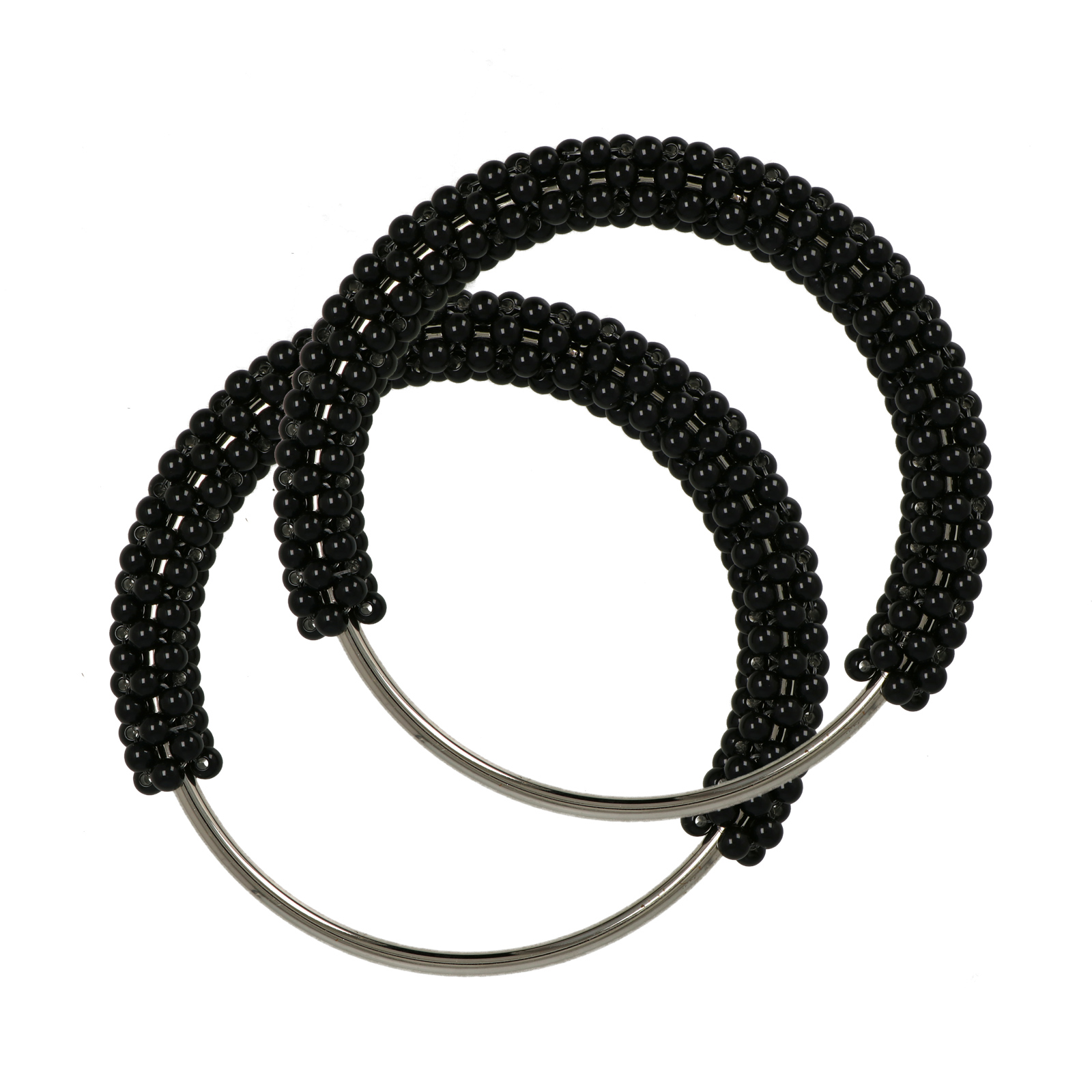 bag handle with black acrylic pearls 6mm - round silver 12cm | 2pc