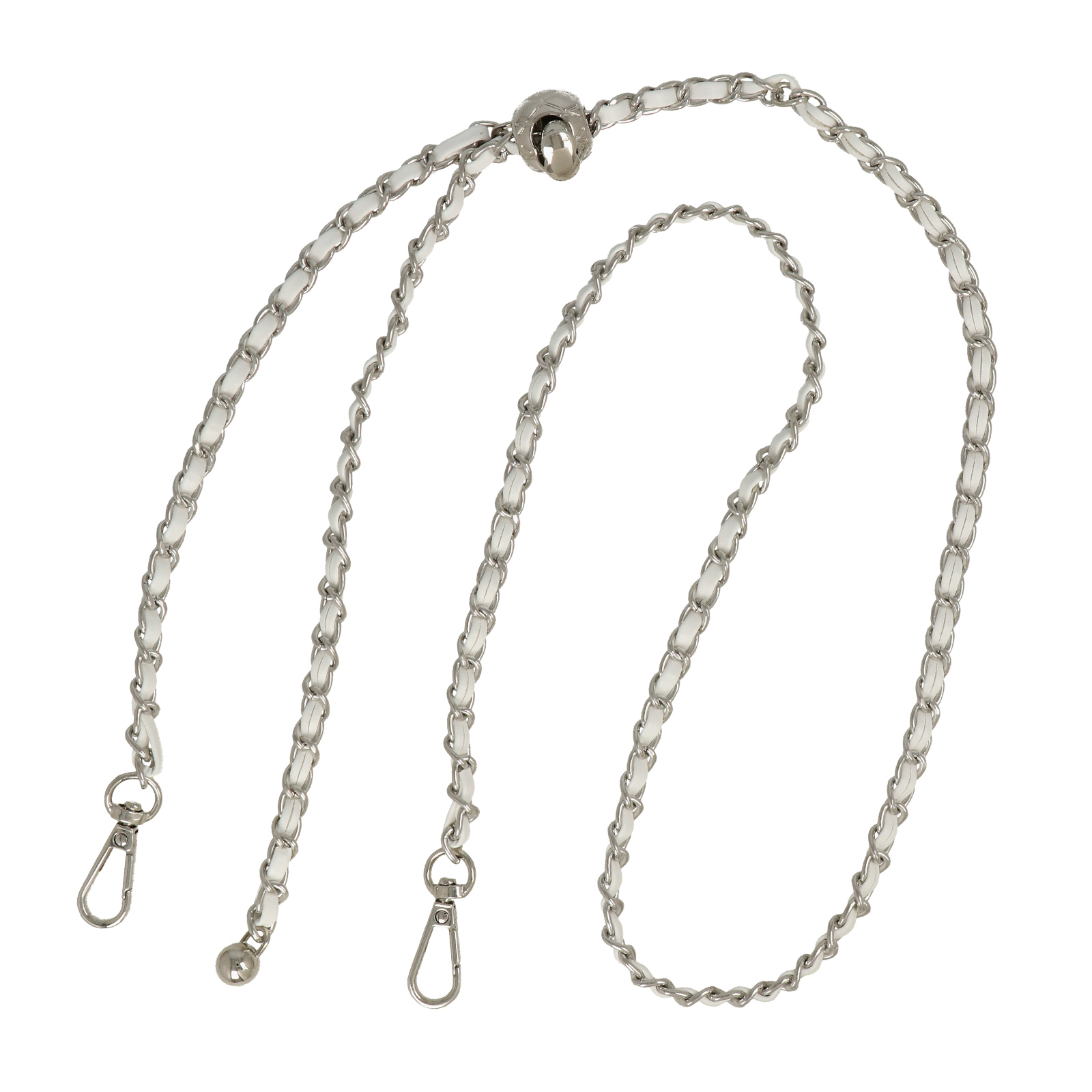 bag chain silver with withe white flat cord 8mm - adjustable 120cm | 1pc
