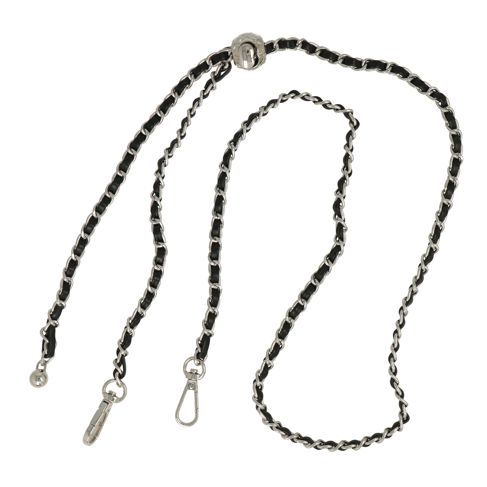 bag chain silver with withe black flat cord 8mm - adjustable 120cm | 1pc