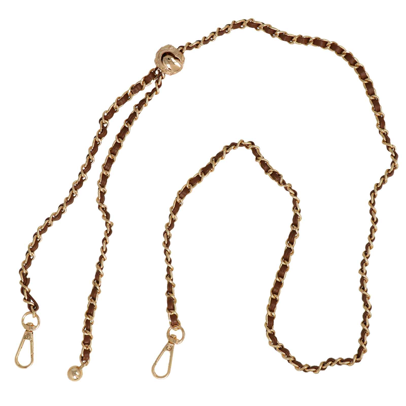 bag chain gold with withe pu leather flat cord 8mm - adjustable 120cm | 1pc