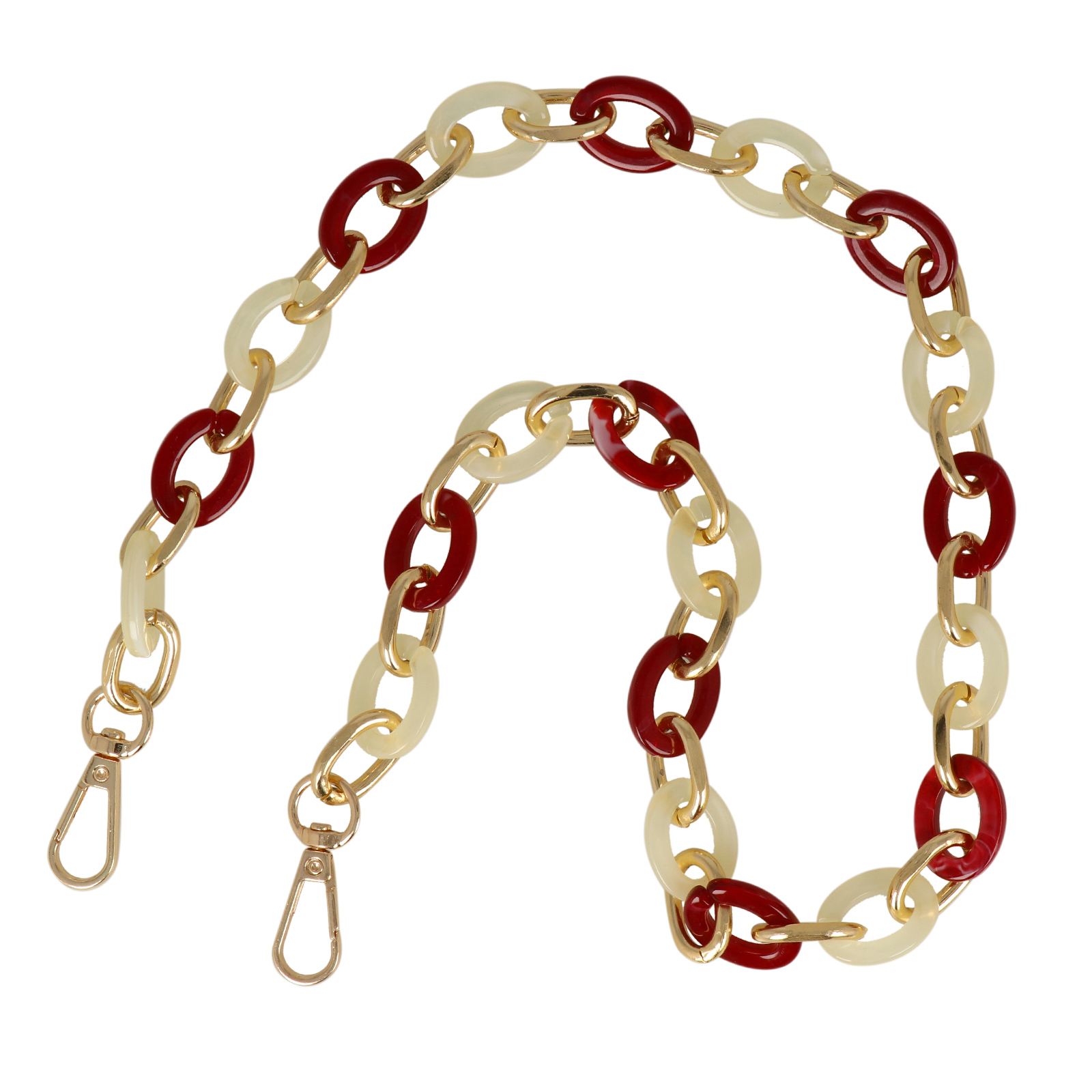 bag chain aluminium gold and ivory/red acrylic oval link 25x18mm - 70cm | 1pc