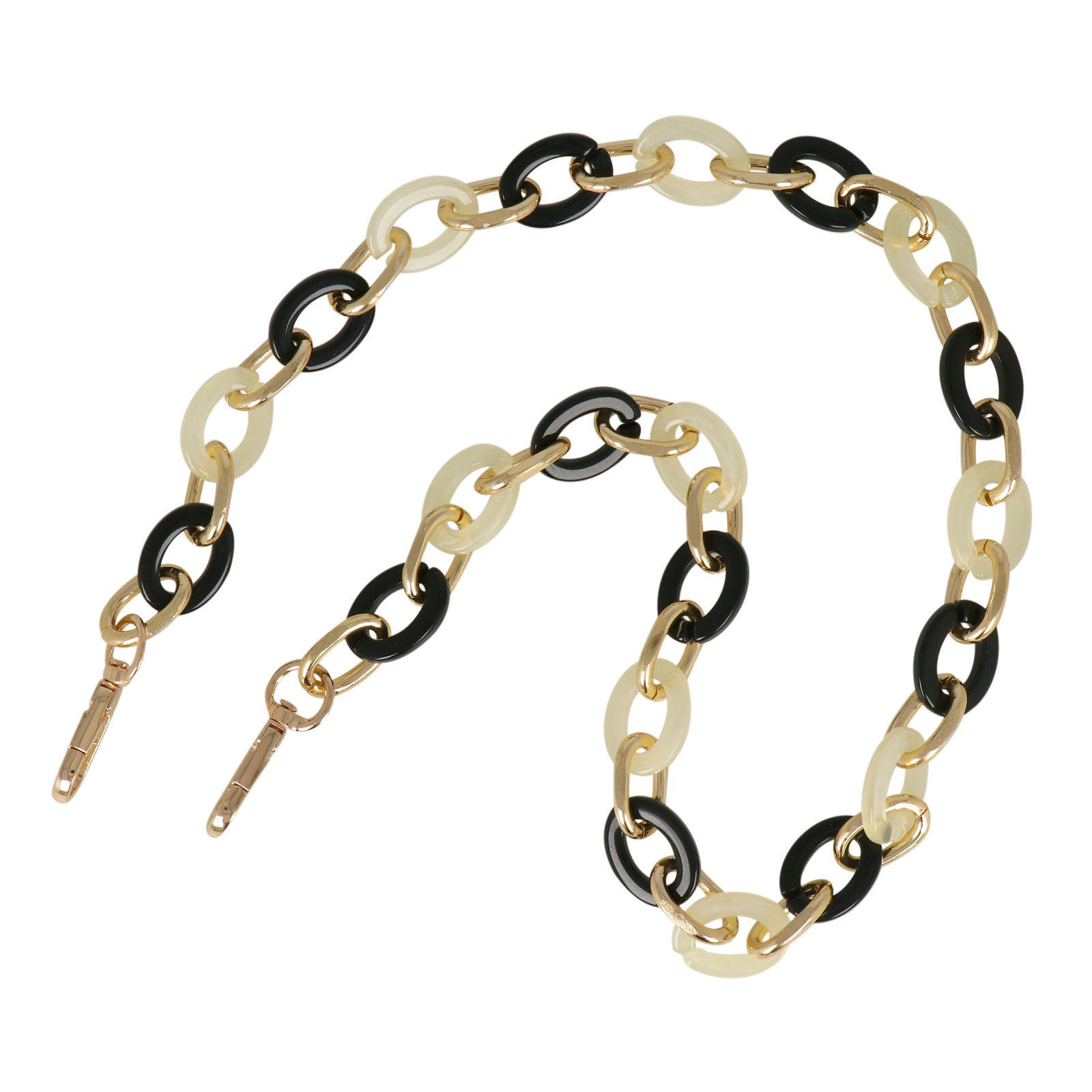 bag chain aluminium gold and ivory/black acrylic oval link 25x18mm - 70cm | 1pc