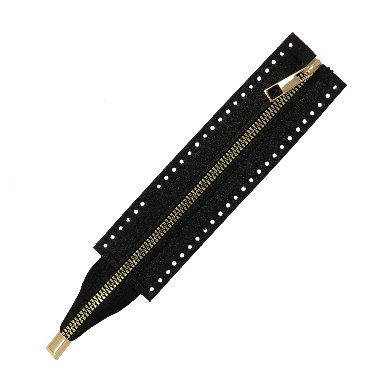 pu-leather zipper for bag 26x5,5cm - black/gold | 1pc