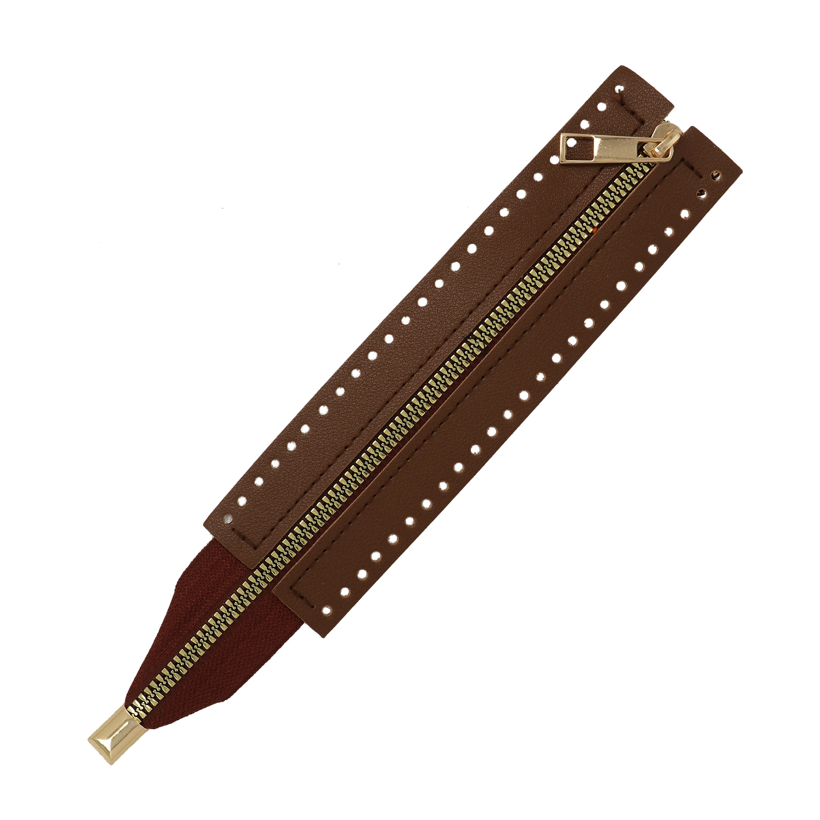 brown pu-leather zipper for bag 24x5cm - gold | 1pc