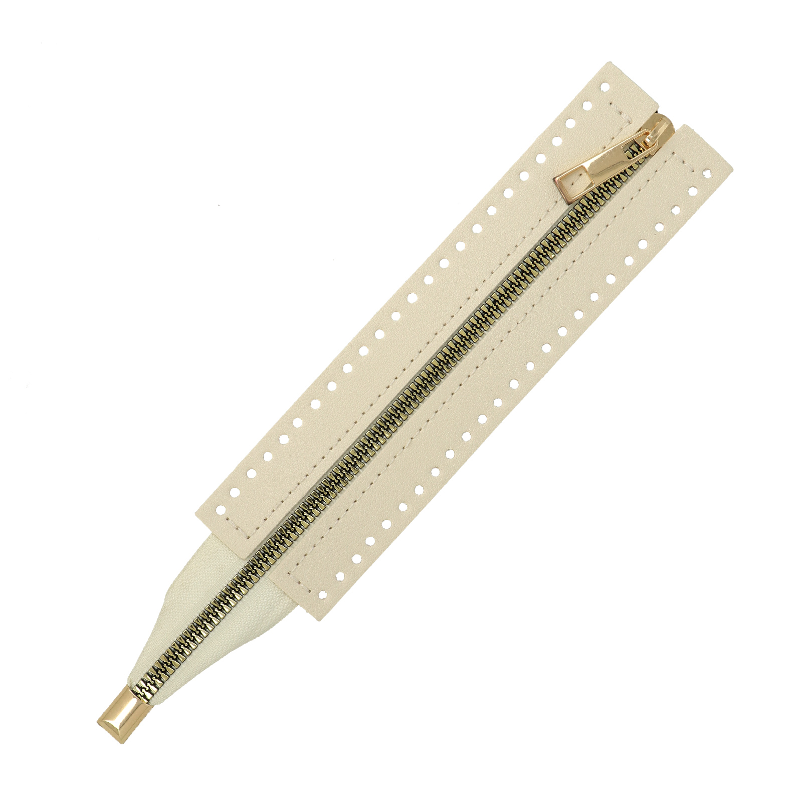 pu-leather zipper for bag 26x5,5cm - ivory/gold | 1pc