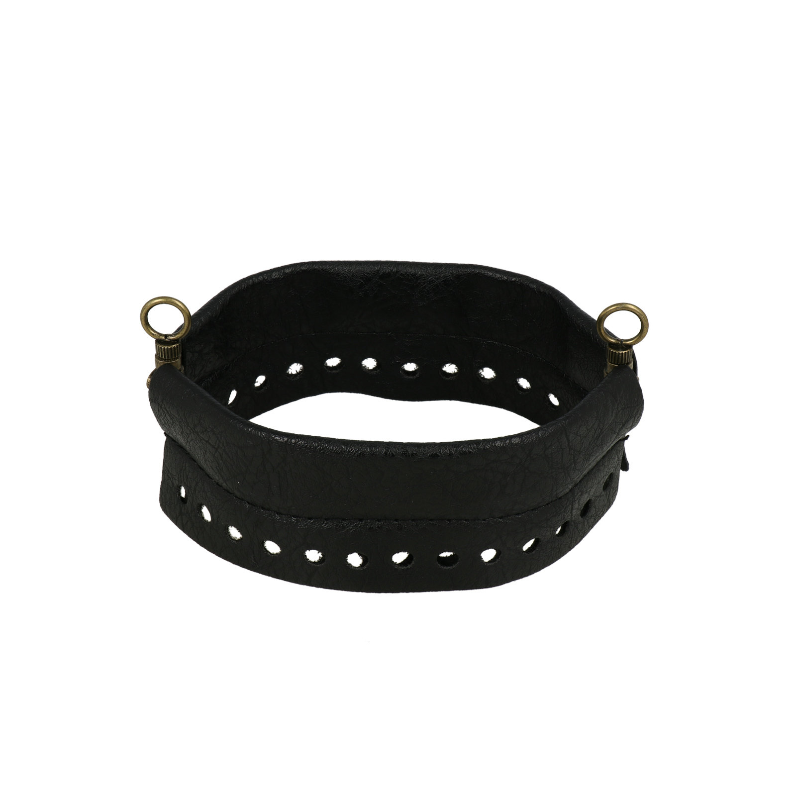 spring closure for bag 15cm black pu leather with rings | 1pc