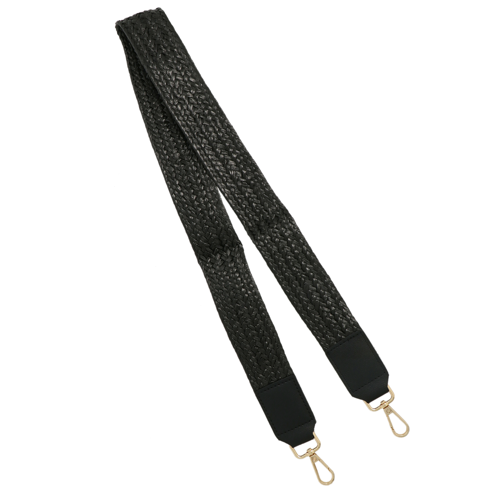 black raffia shoulder strap with gold snap hook 90x4cm | 1pc