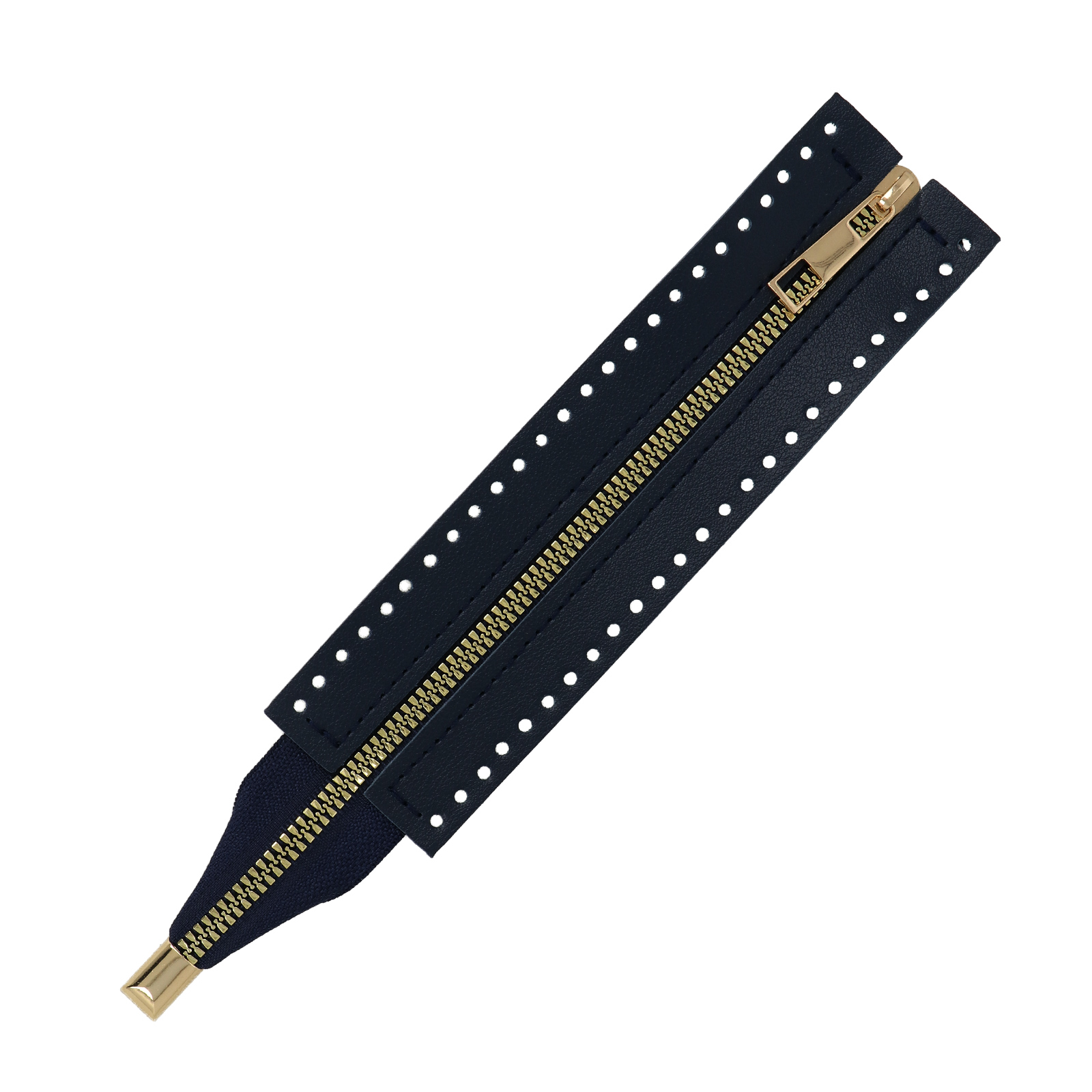 pu-leather zipper for bag 24x5cm - blue/gold | 1pc