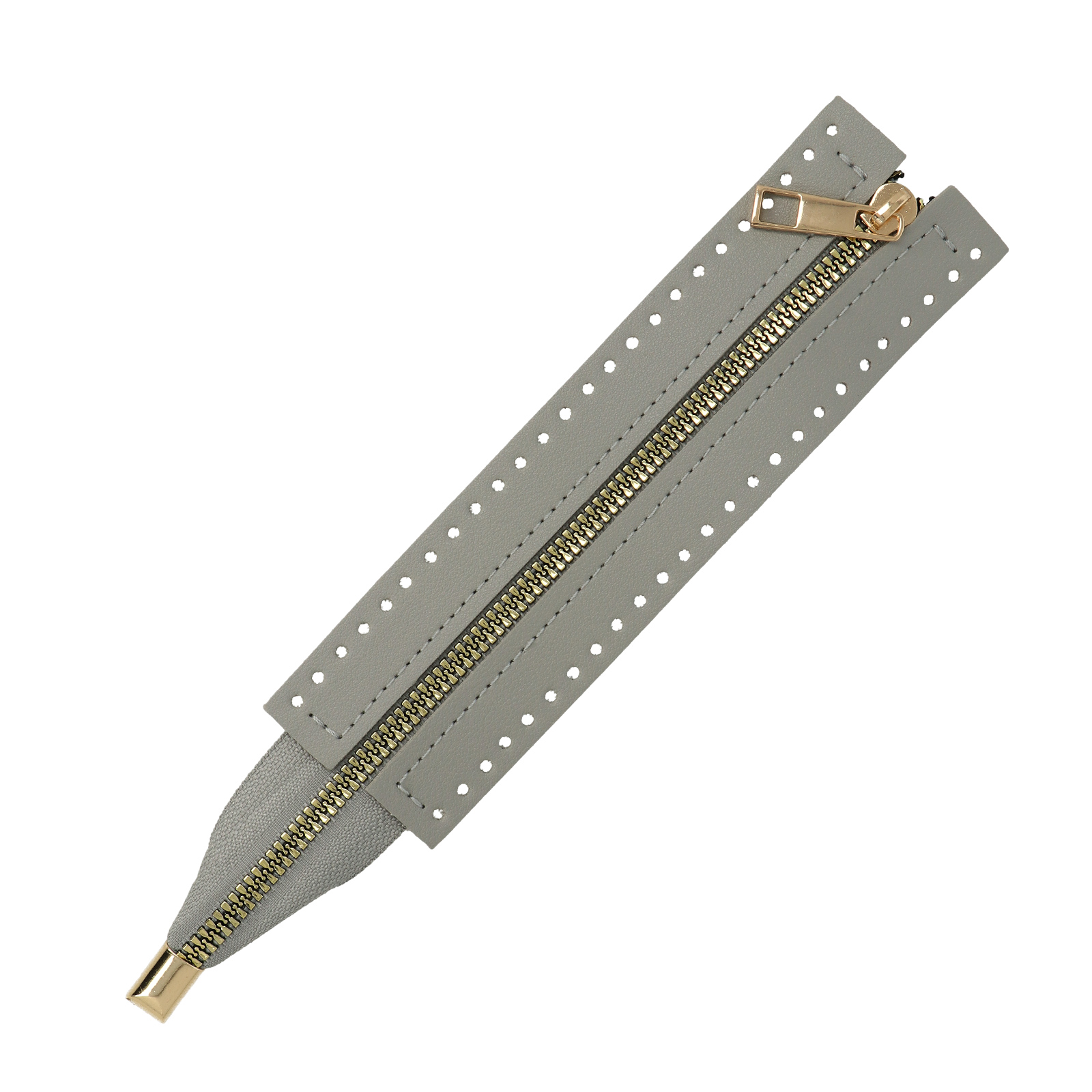 pu-leather zipper for bag 24x5cm - grey/gold | 1pc
