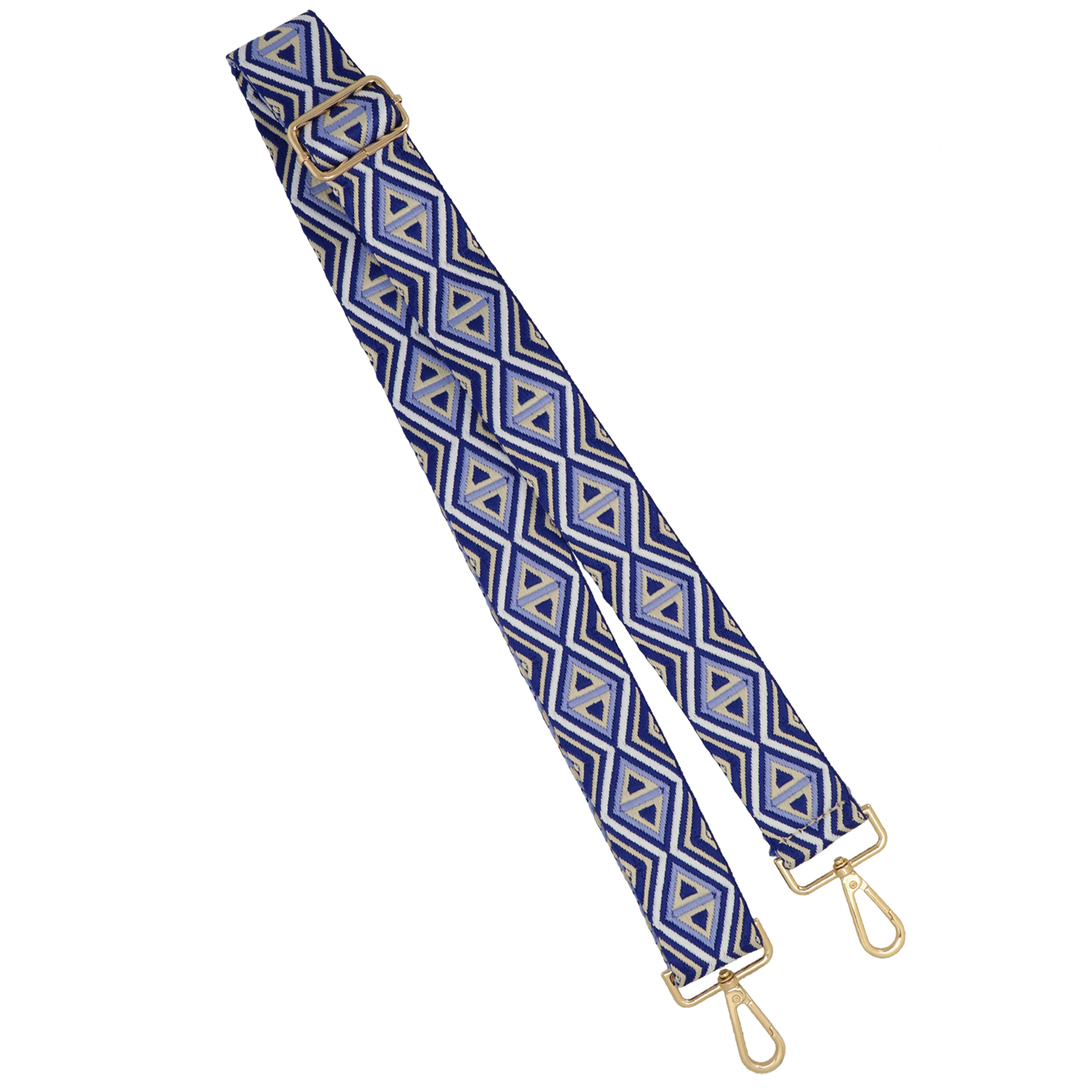 chevron blue shoulder strap with gold snap hook 3,8cm wide - 140cm adjustable | 1pc