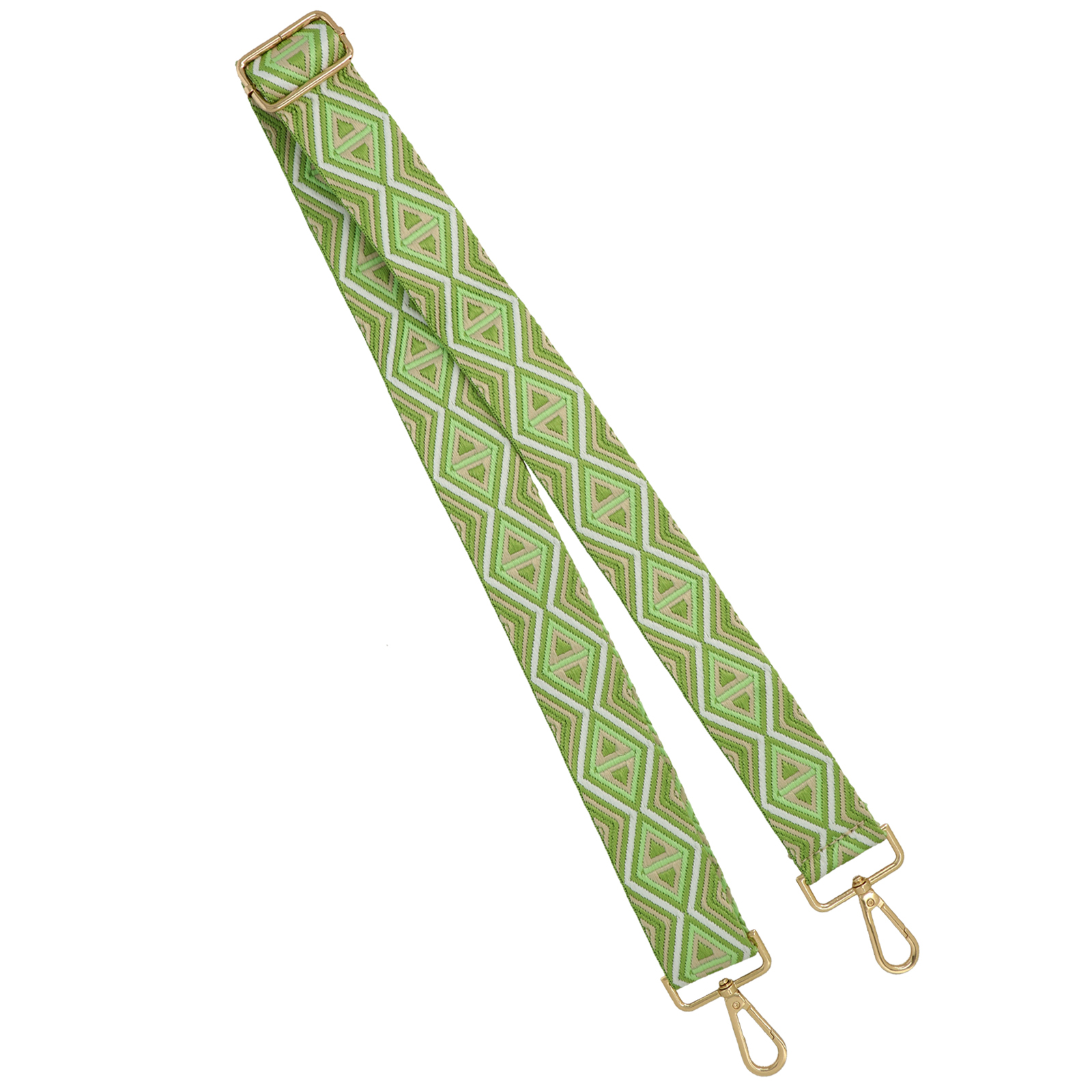 chevron green shoulder strap with gold snap hook 3,8cm wide - 140cm adjustable | 1pc