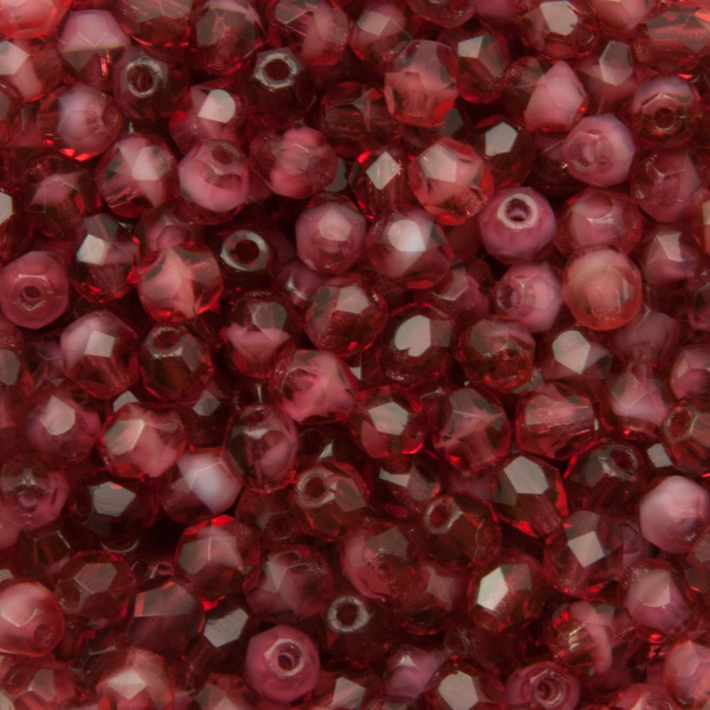 czech fire-polished round beads - fuchsia/white 4mm | 50pc