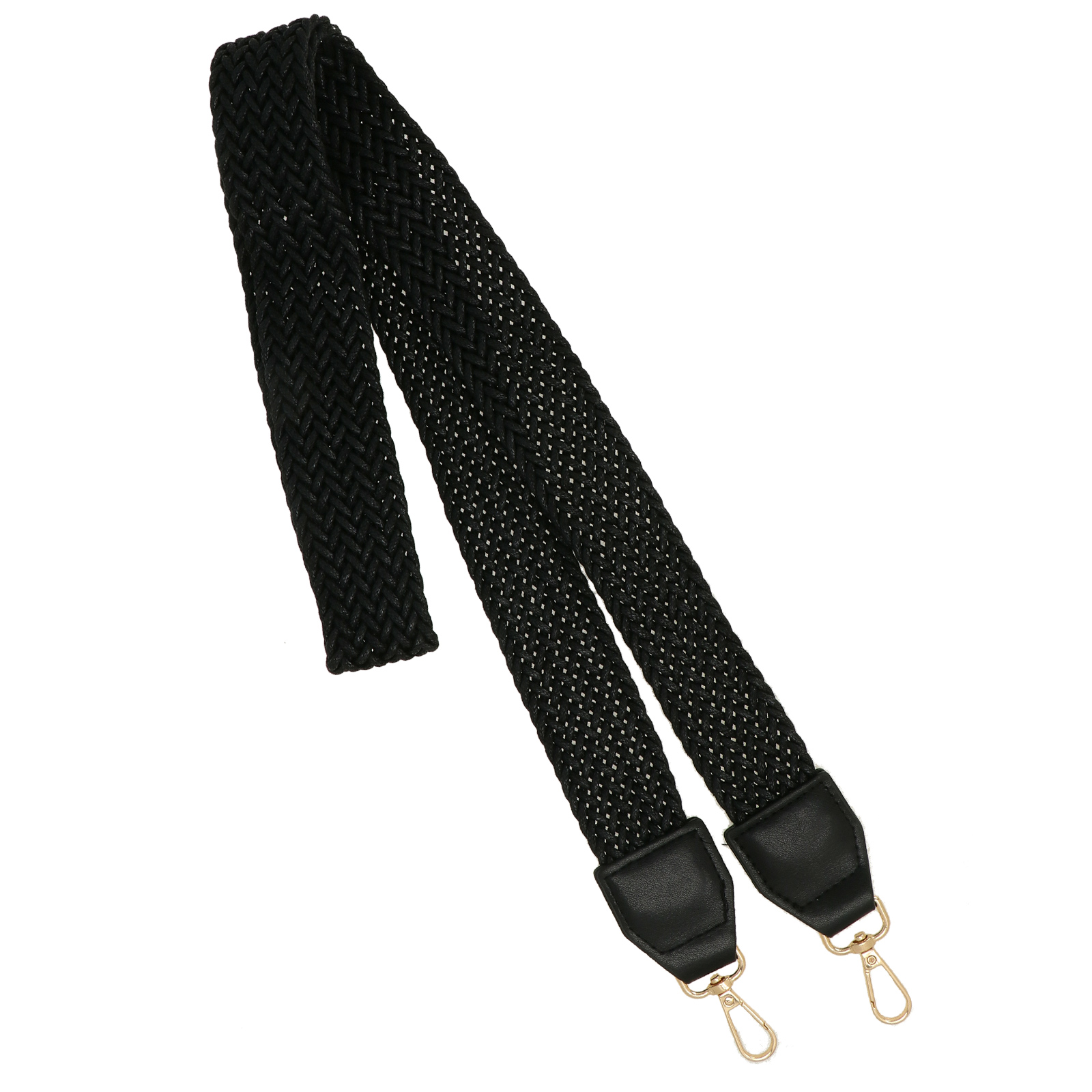 black braided shoulder strap with gold snap hook 3cm wide - 140cm | 1pc
